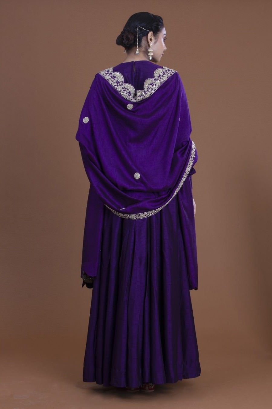 Purple Crepe Silk Long Dress And Dupatta Set