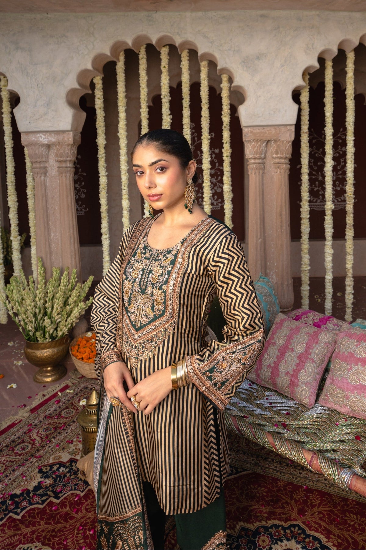 Forest Green Embellished Muslin Silk Salwar Suit