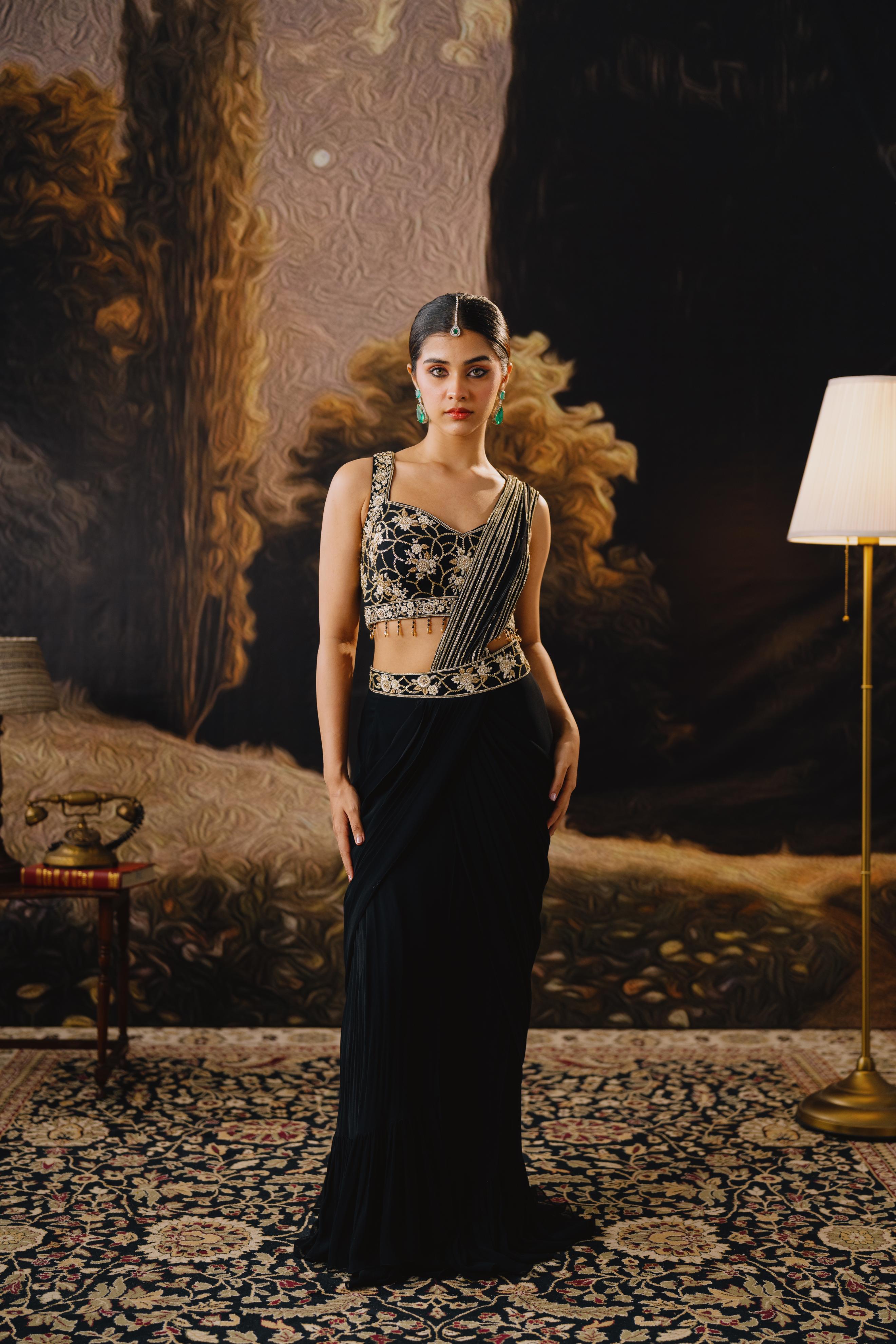 Black Embellished Drape Saree