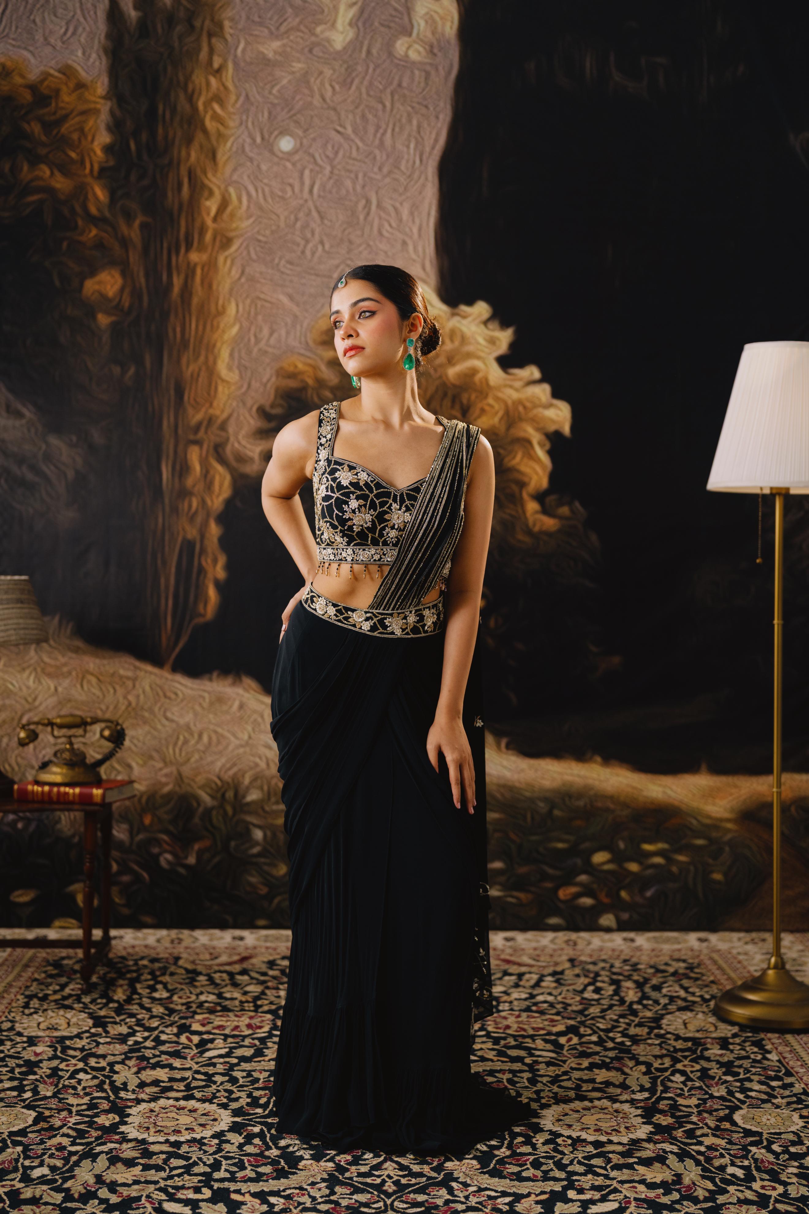 Black Embellished Drape Saree