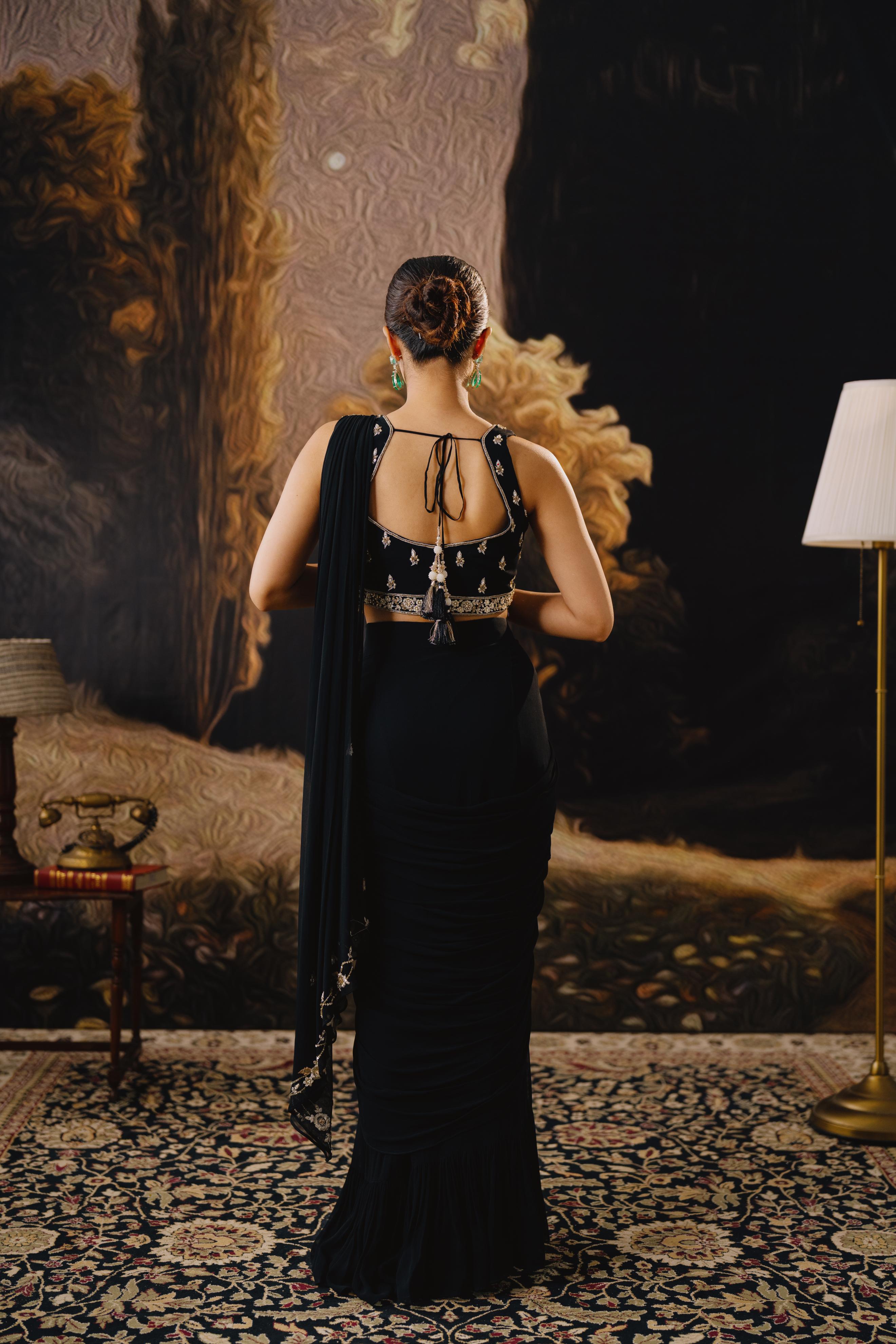 Black Embellished Drape Saree