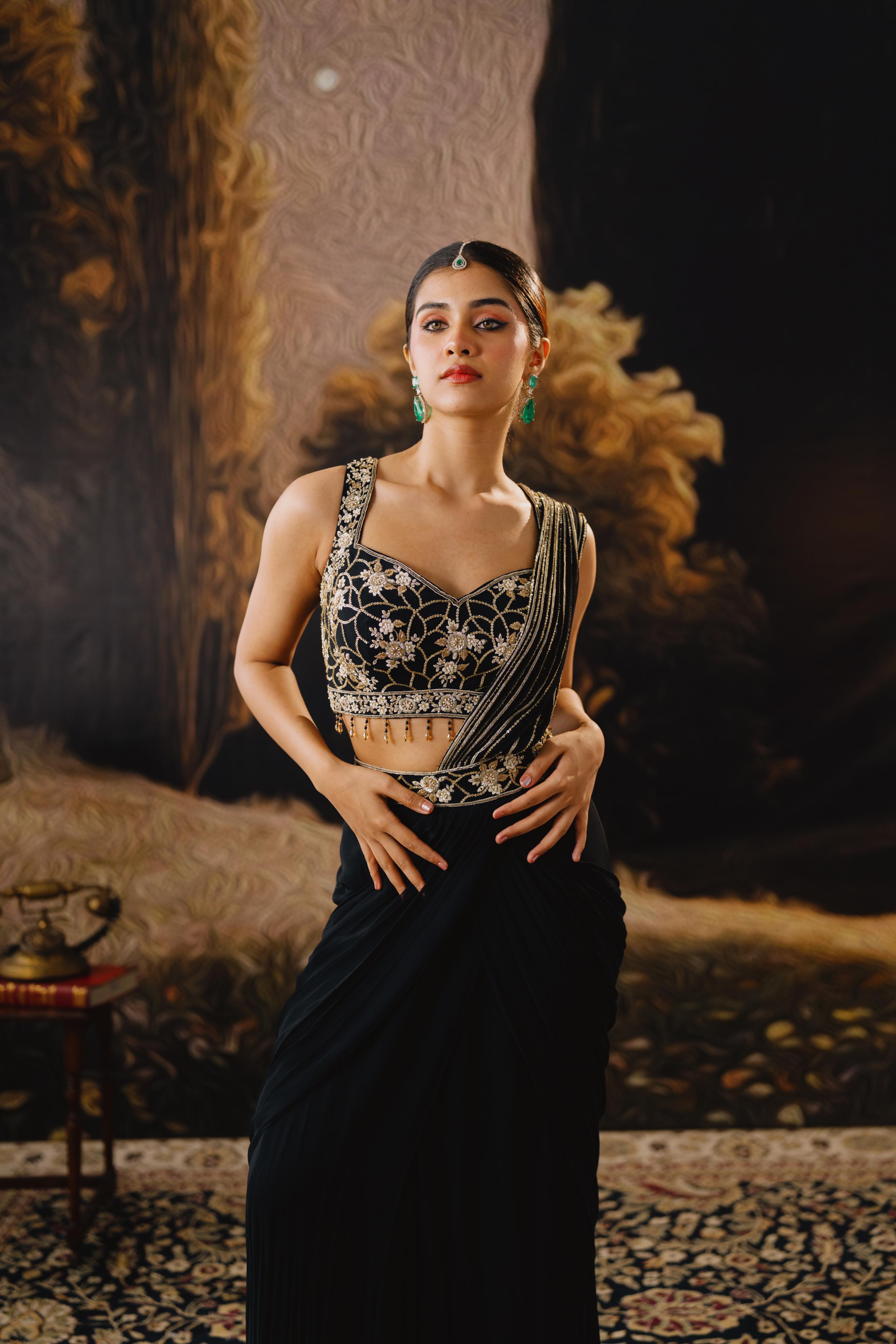 Black Embellished Drape Saree
