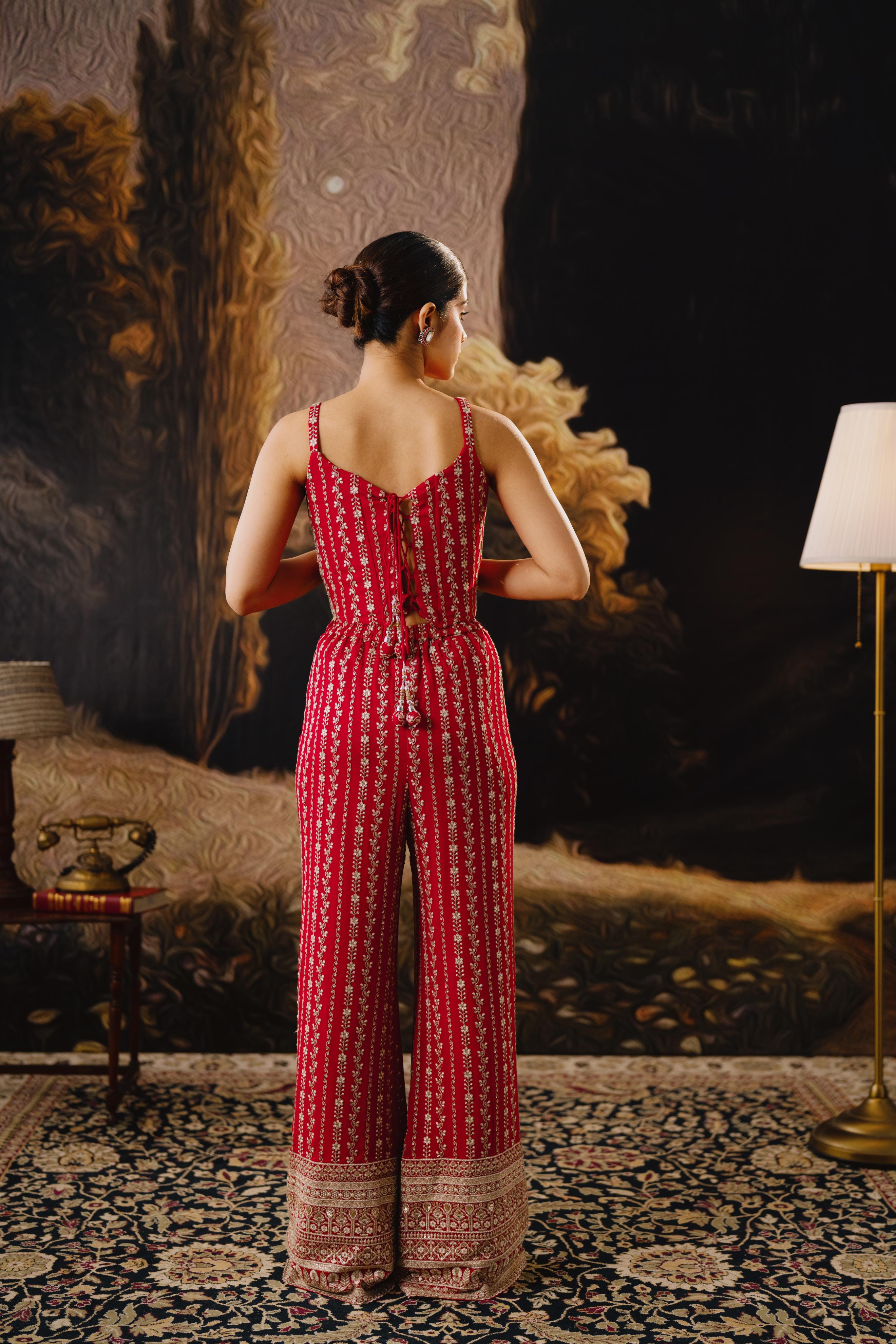 Crimson Zari Embroidered Palazzo Set