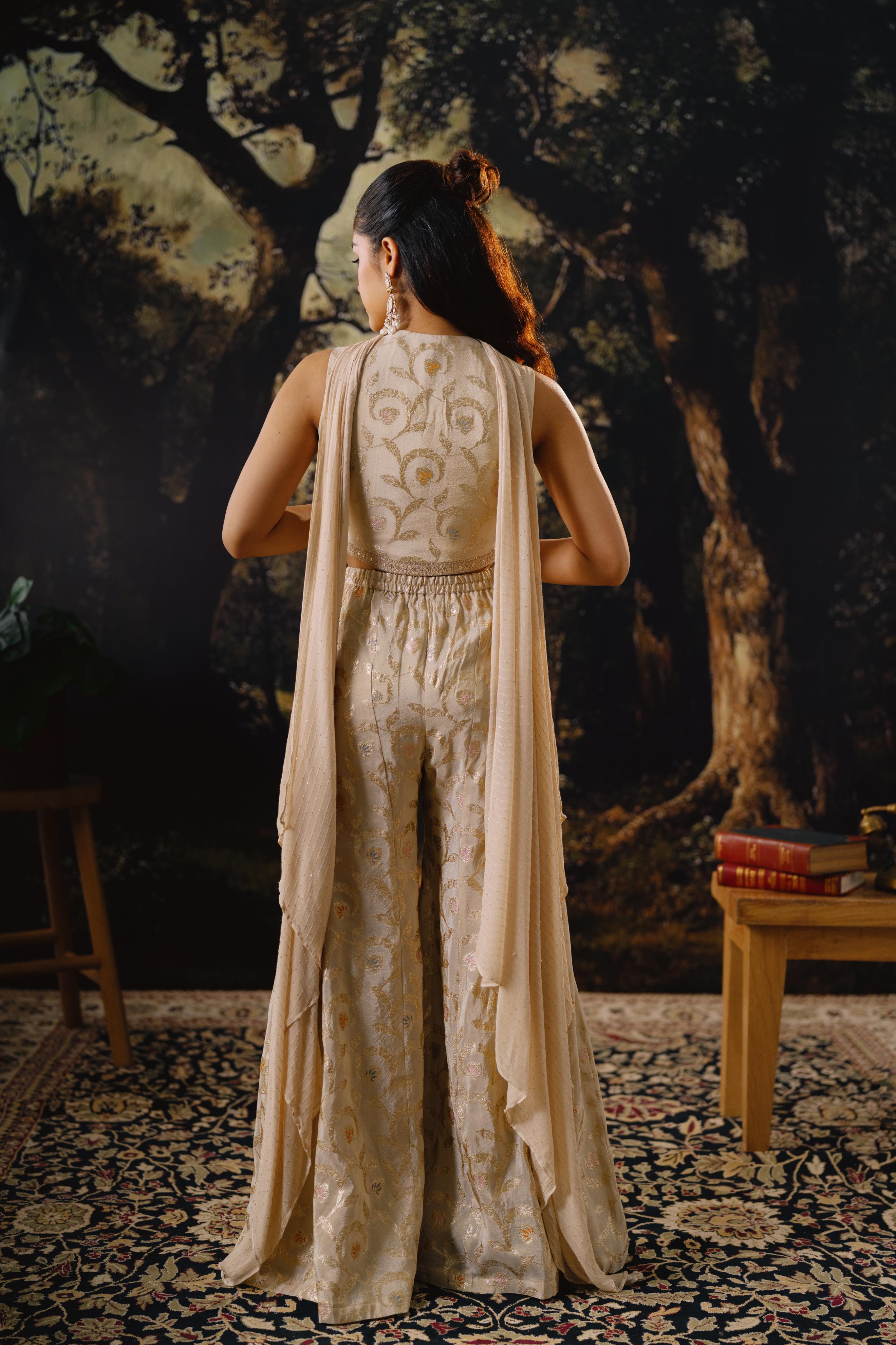 Champagne Brocade Silk Embellished Palazzo Set