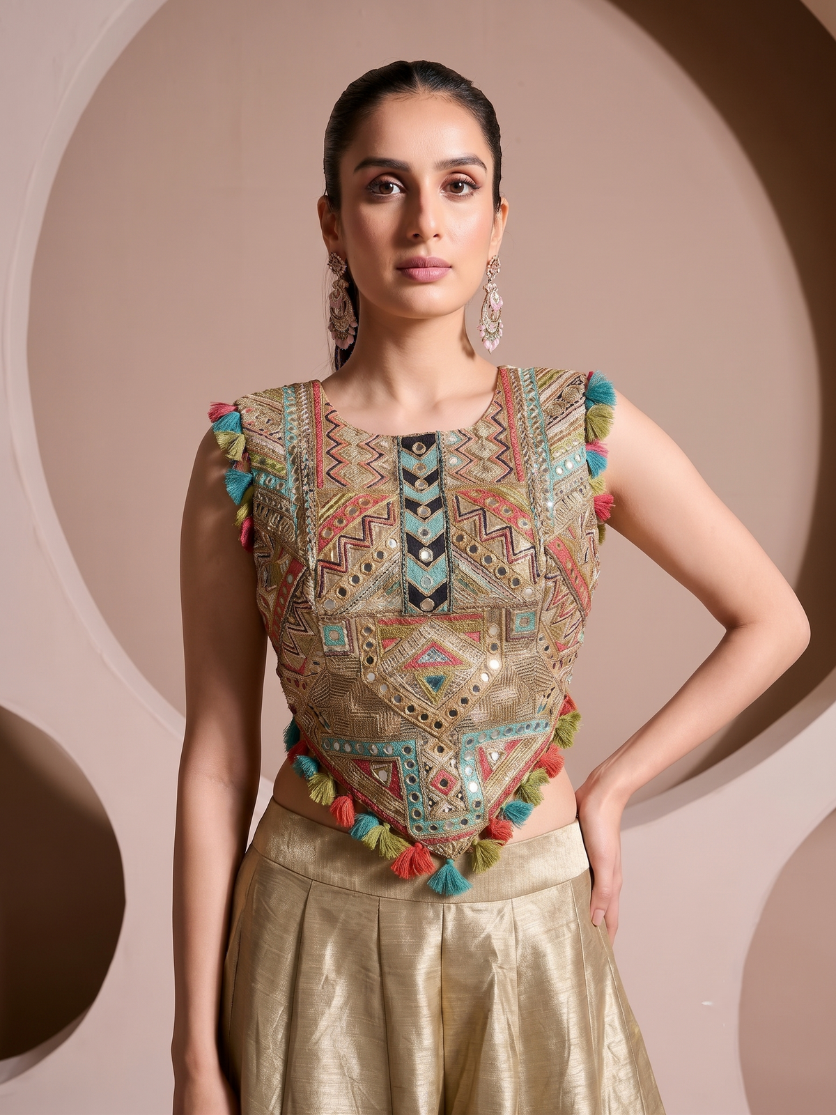 Metallic Gold Embellished Banarasi Silk Palazzo Set