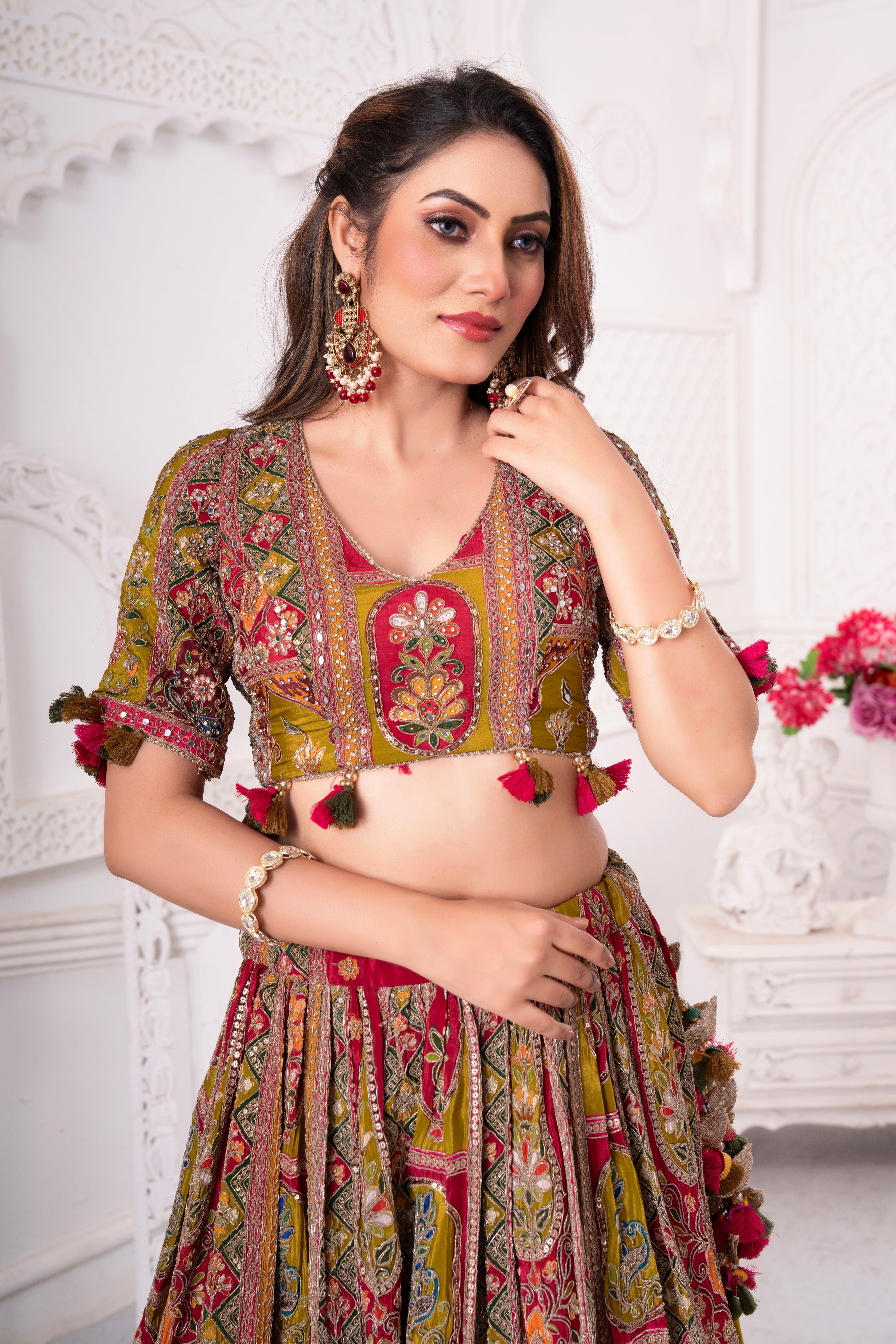 Traditional Green Embellished Lehenga Set