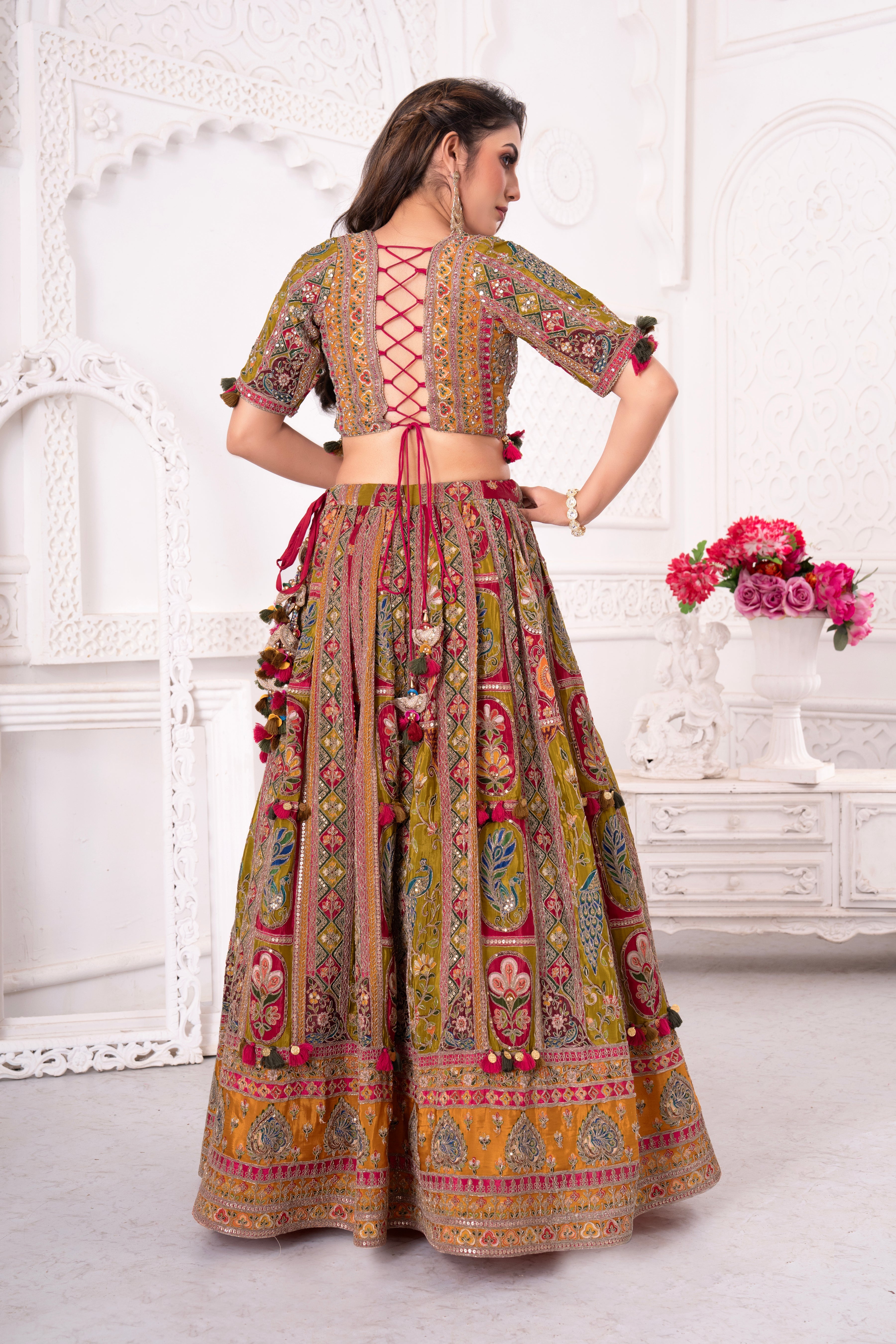 Traditional Green Embellished Lehenga Set