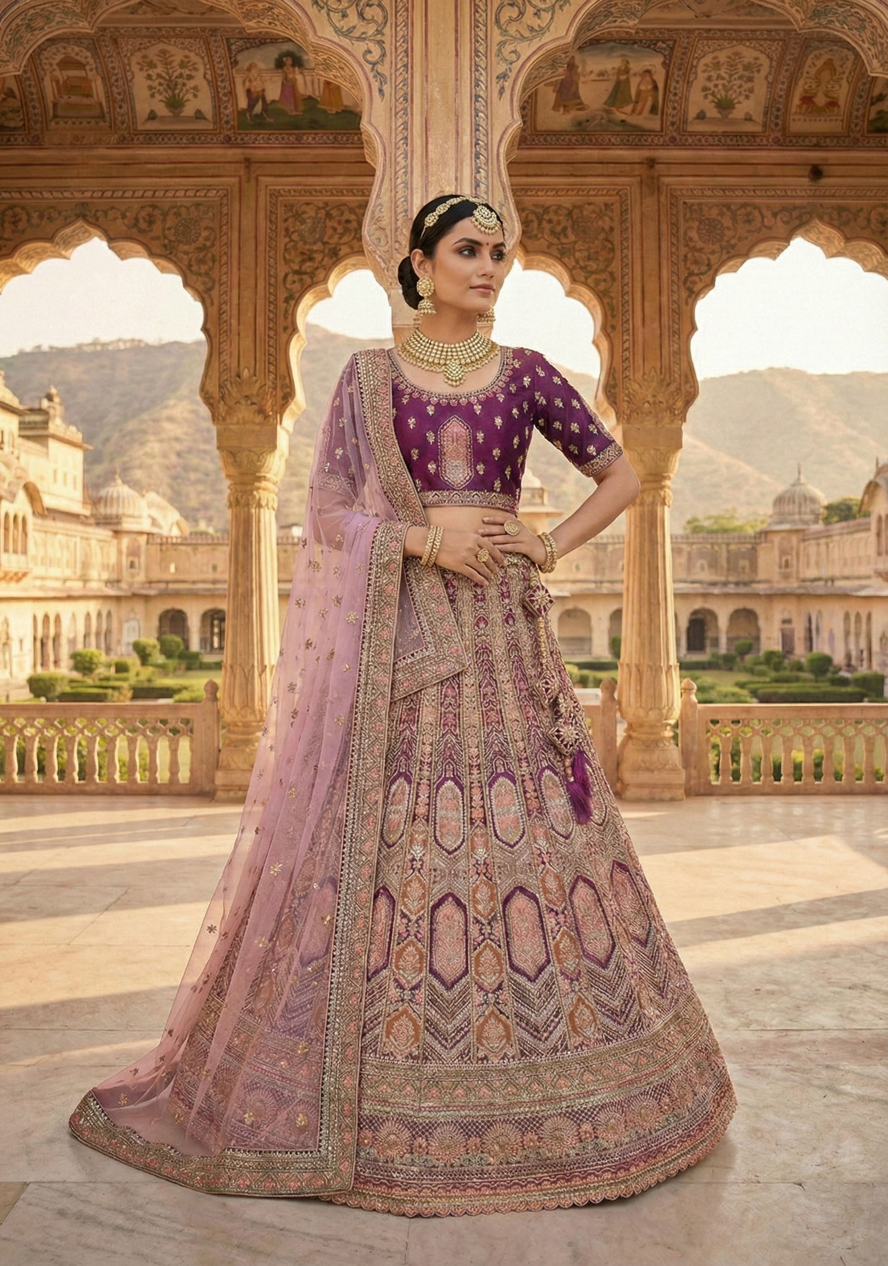 Royal Plum Embellished Premium Velvet Lehenga Set