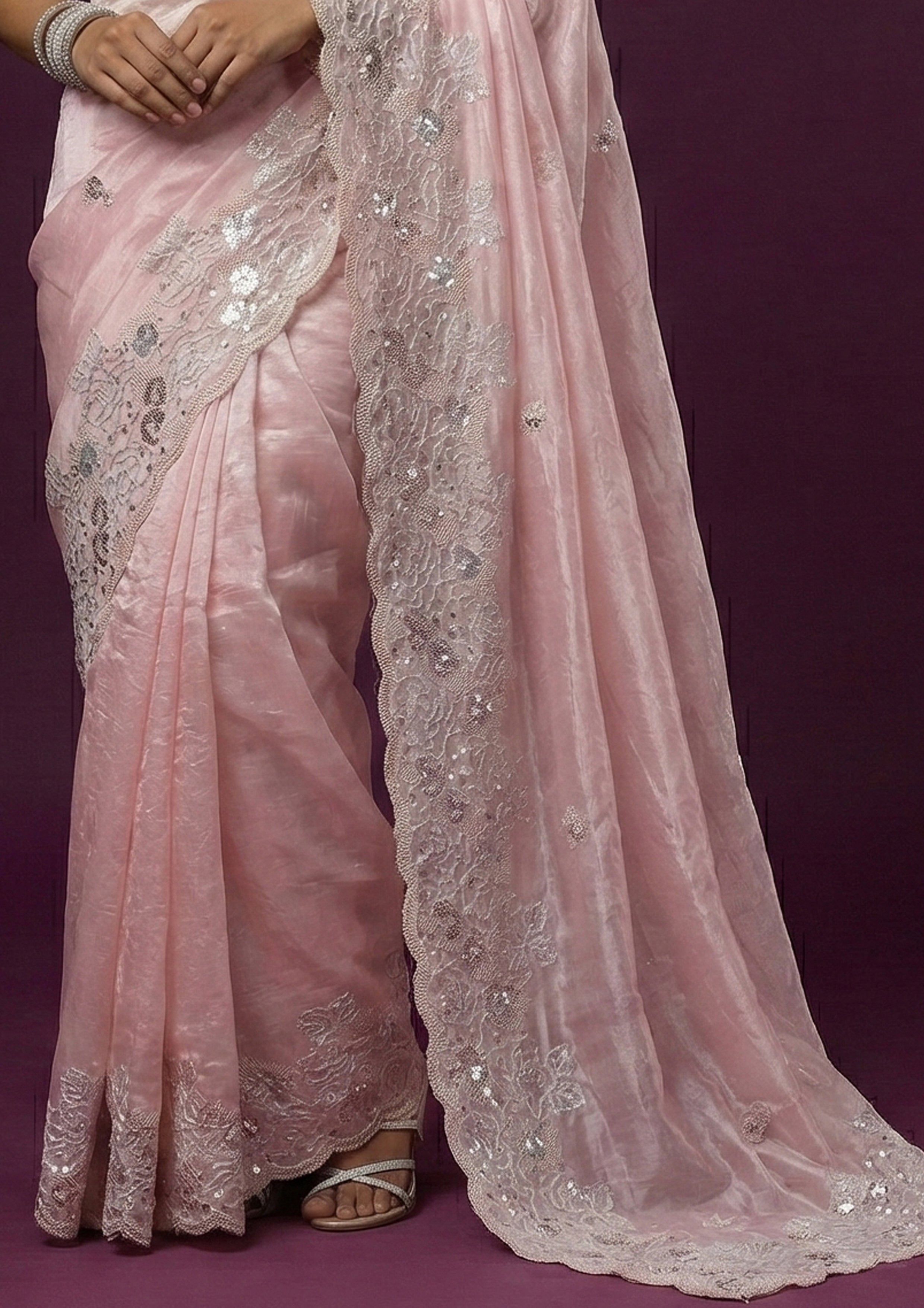 Rose Quartz Embellished Premium Net Saree