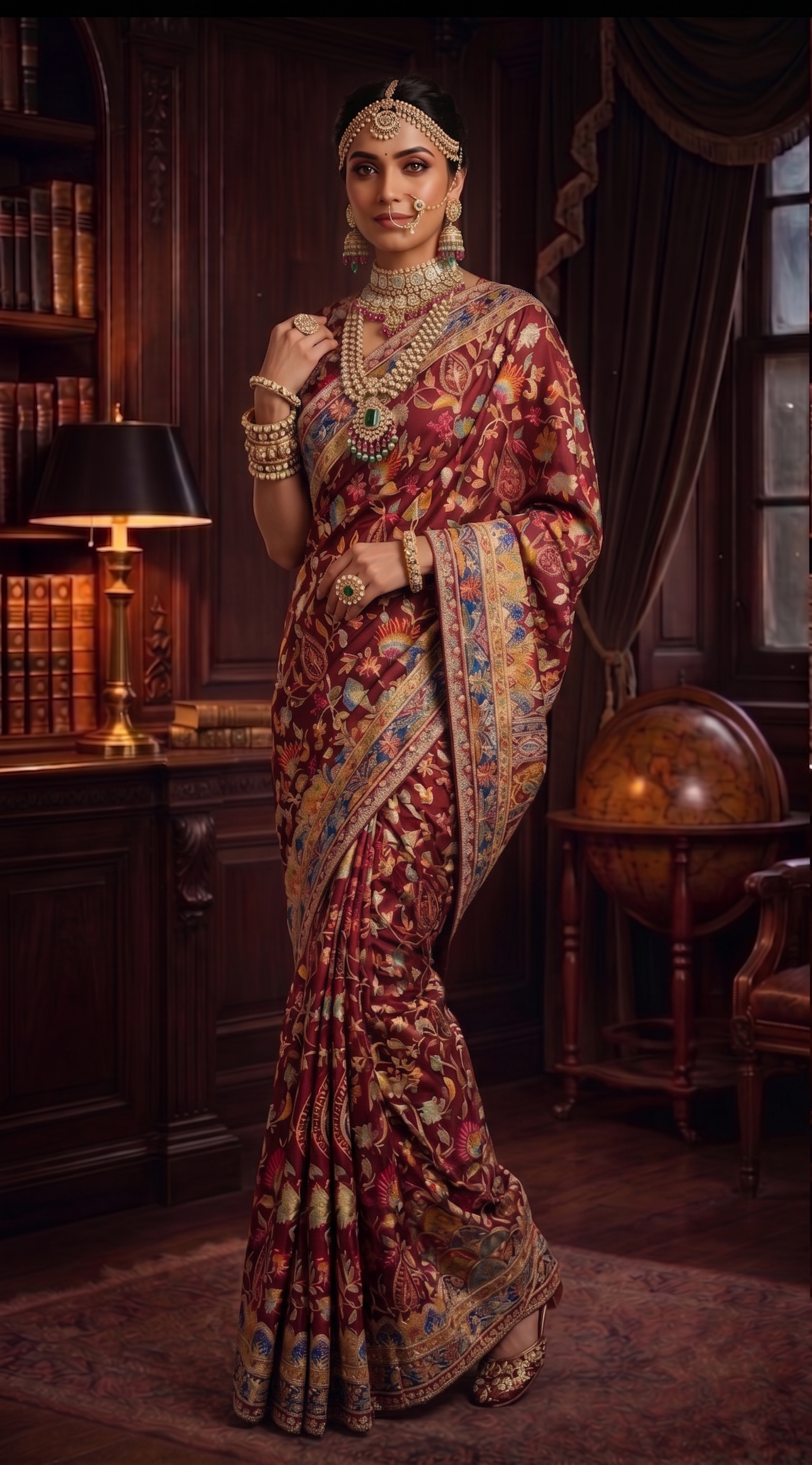 Maroon Heritage Printed Crepe Silk Saree