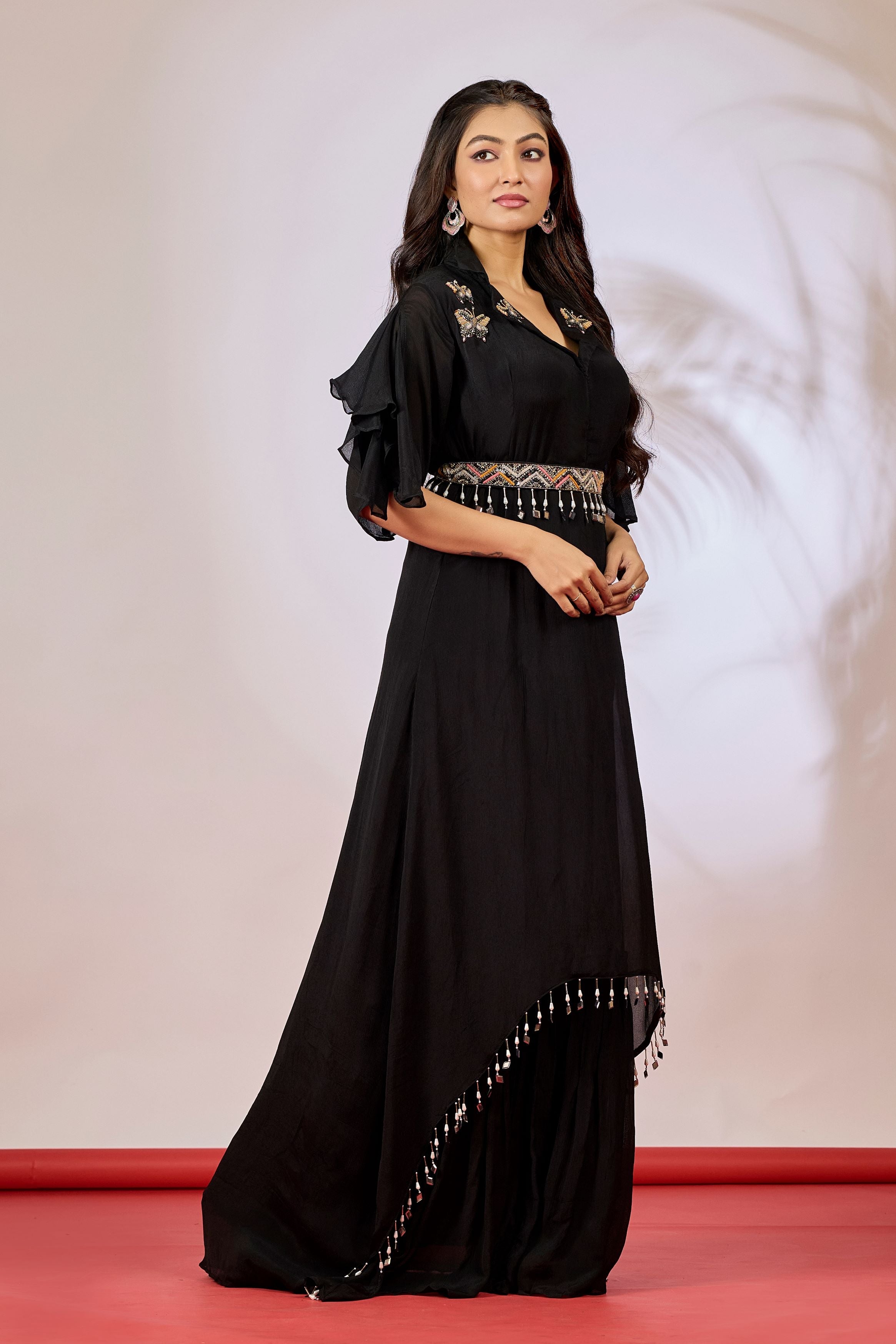 Hot Black Embellished Chinon Silk Gown