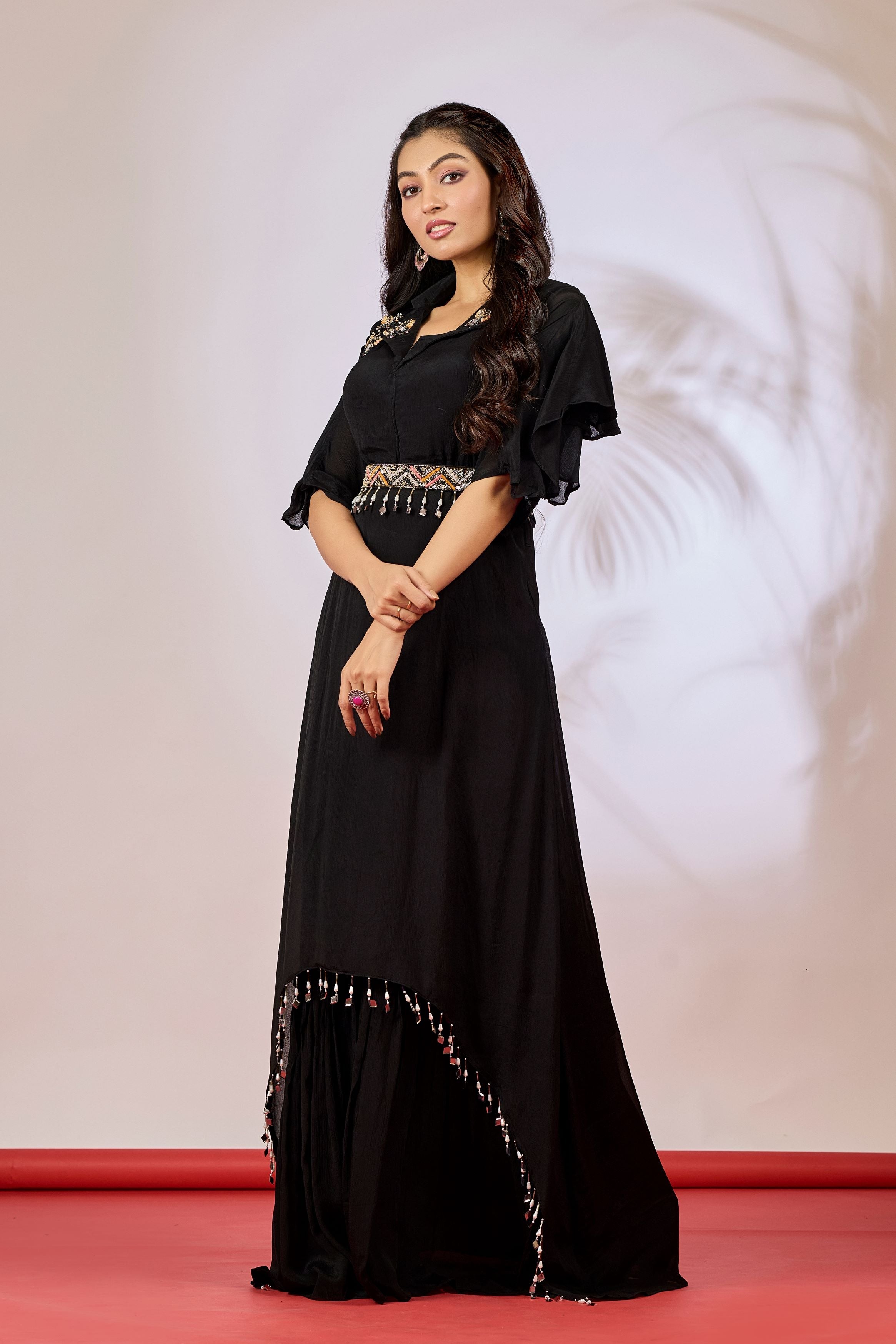 Hot Black Embellished Chinon Silk Gown