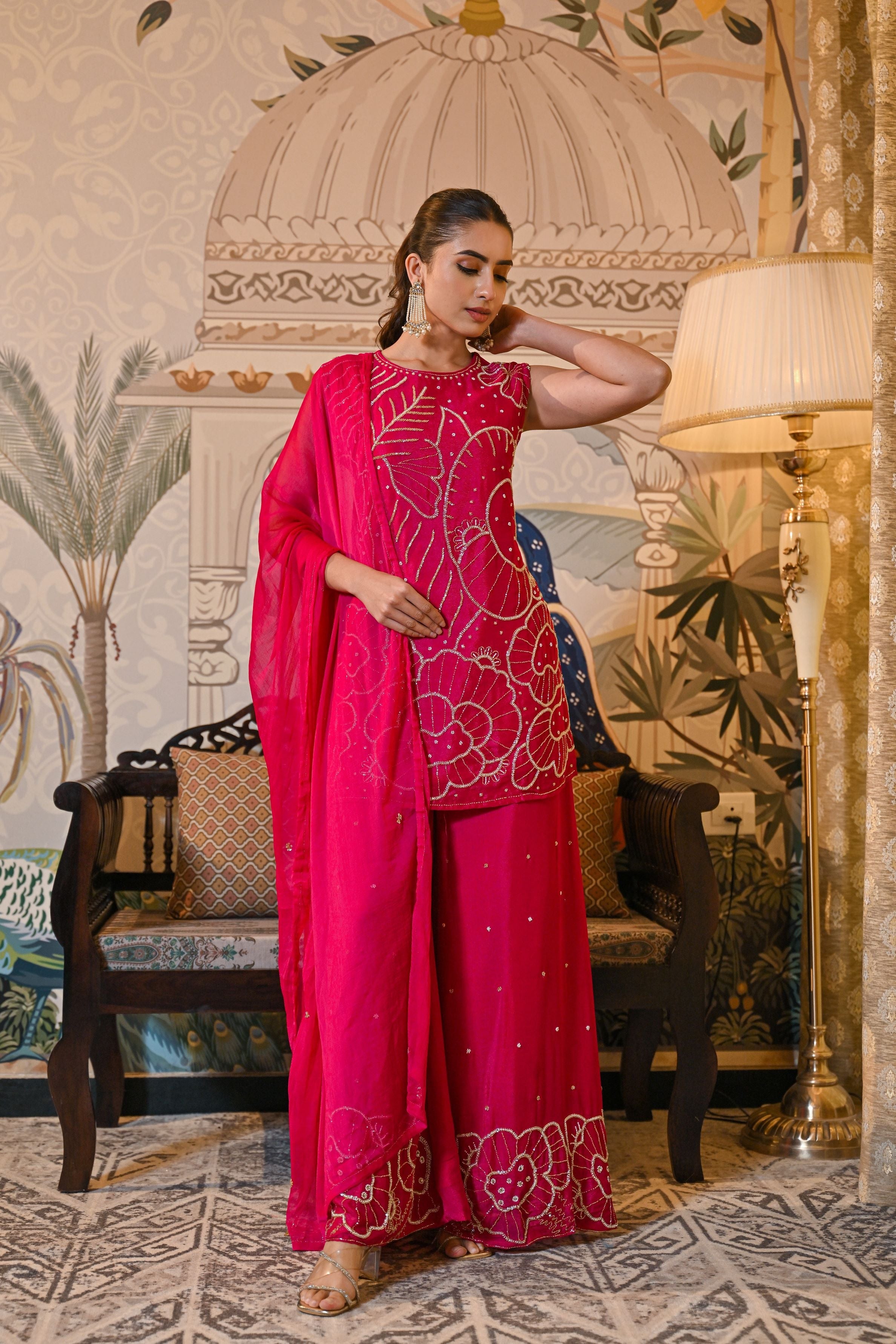 Rani Pink Embroidered Palazzo Set