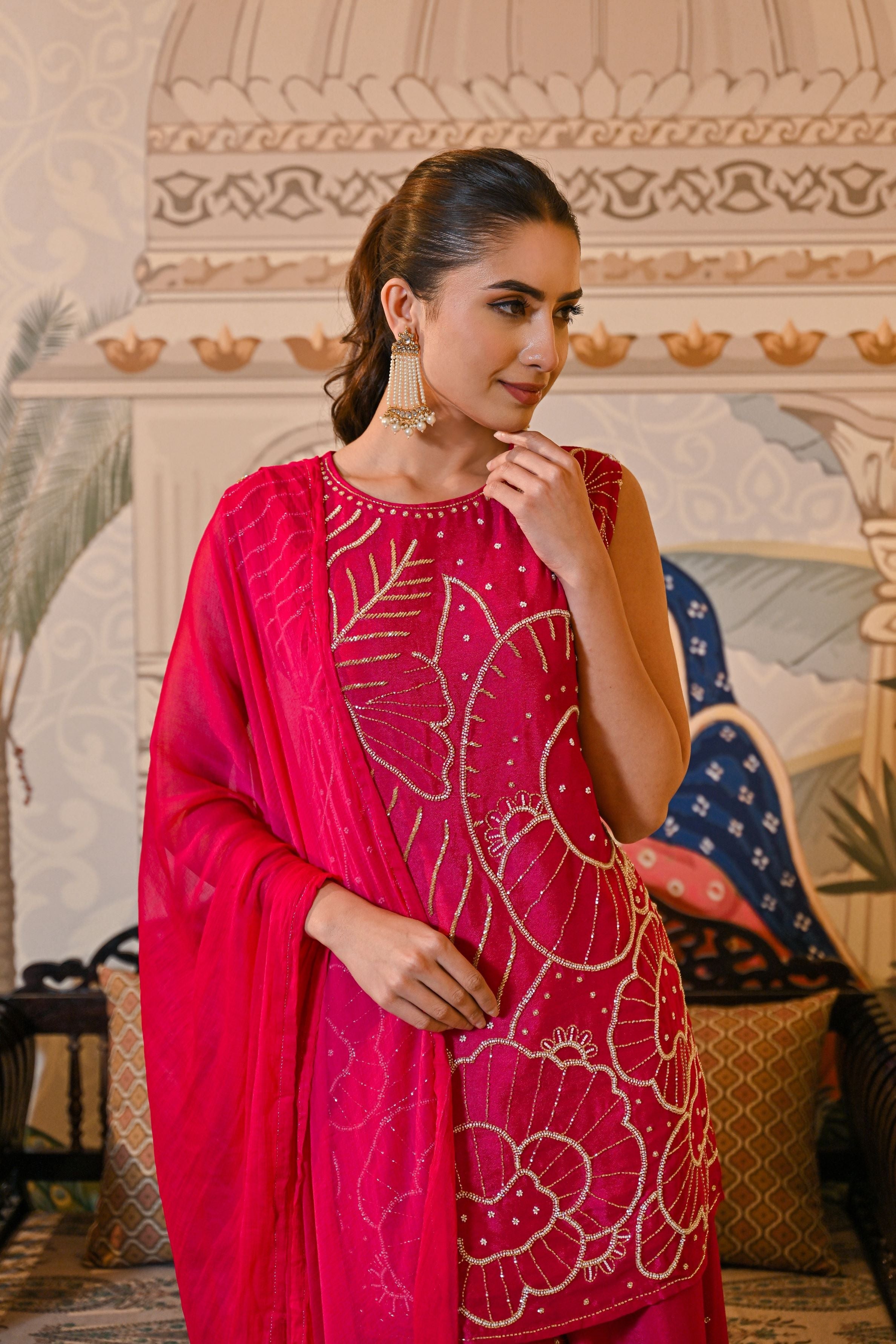 Rani Pink Embroidered Palazzo Set