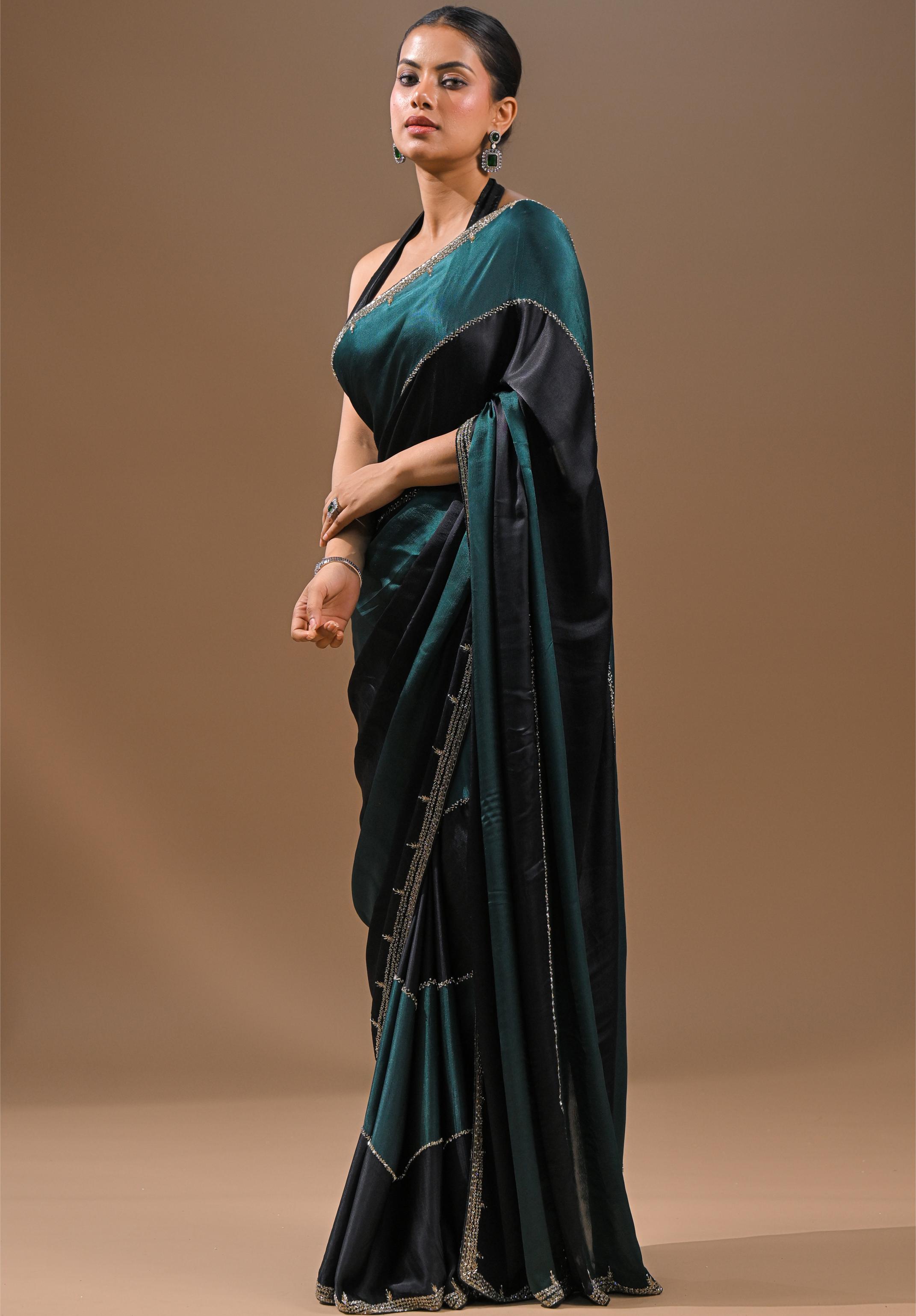 Black Embellished Satin Silk Saree