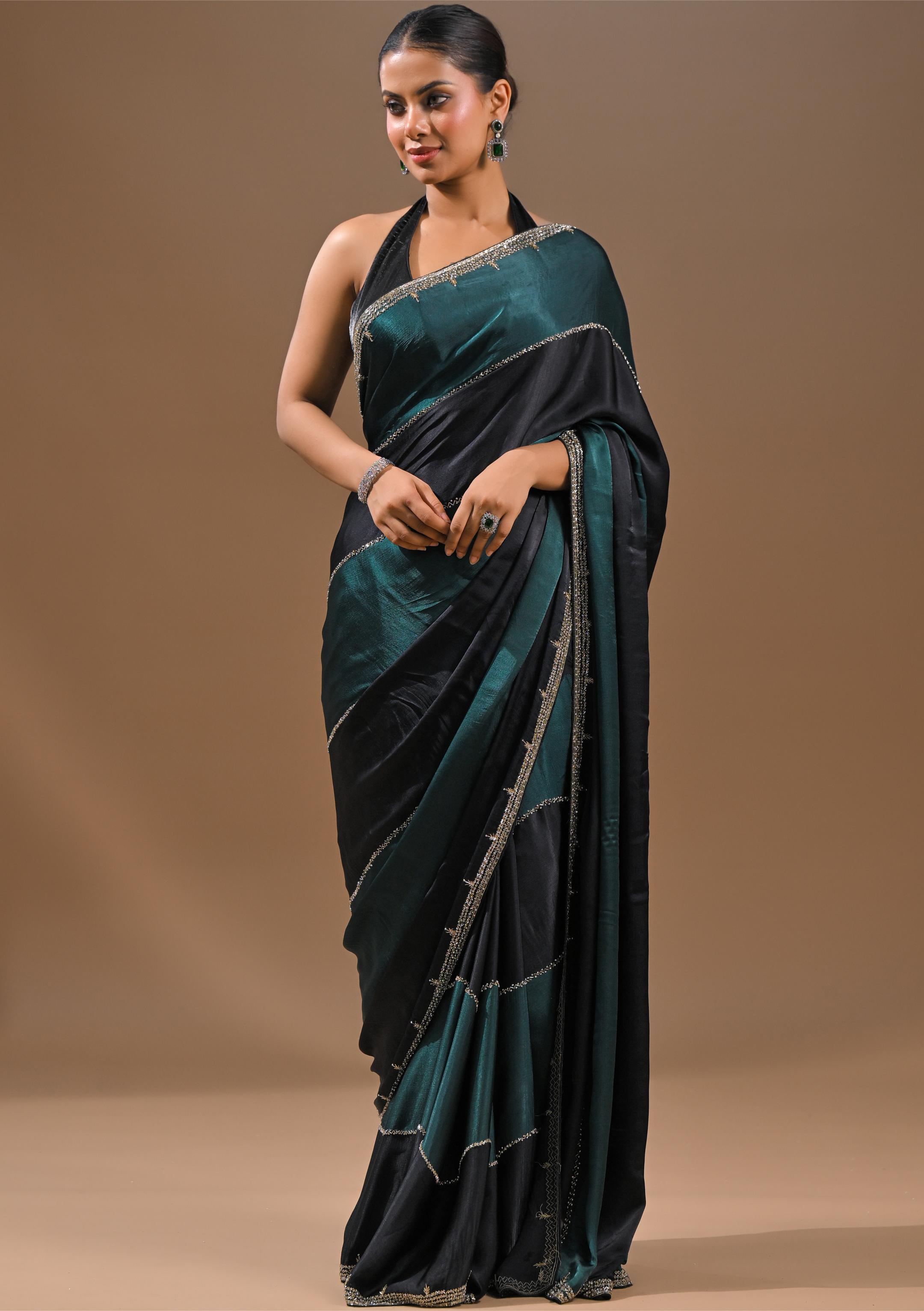 Black Embellished Satin Silk Saree