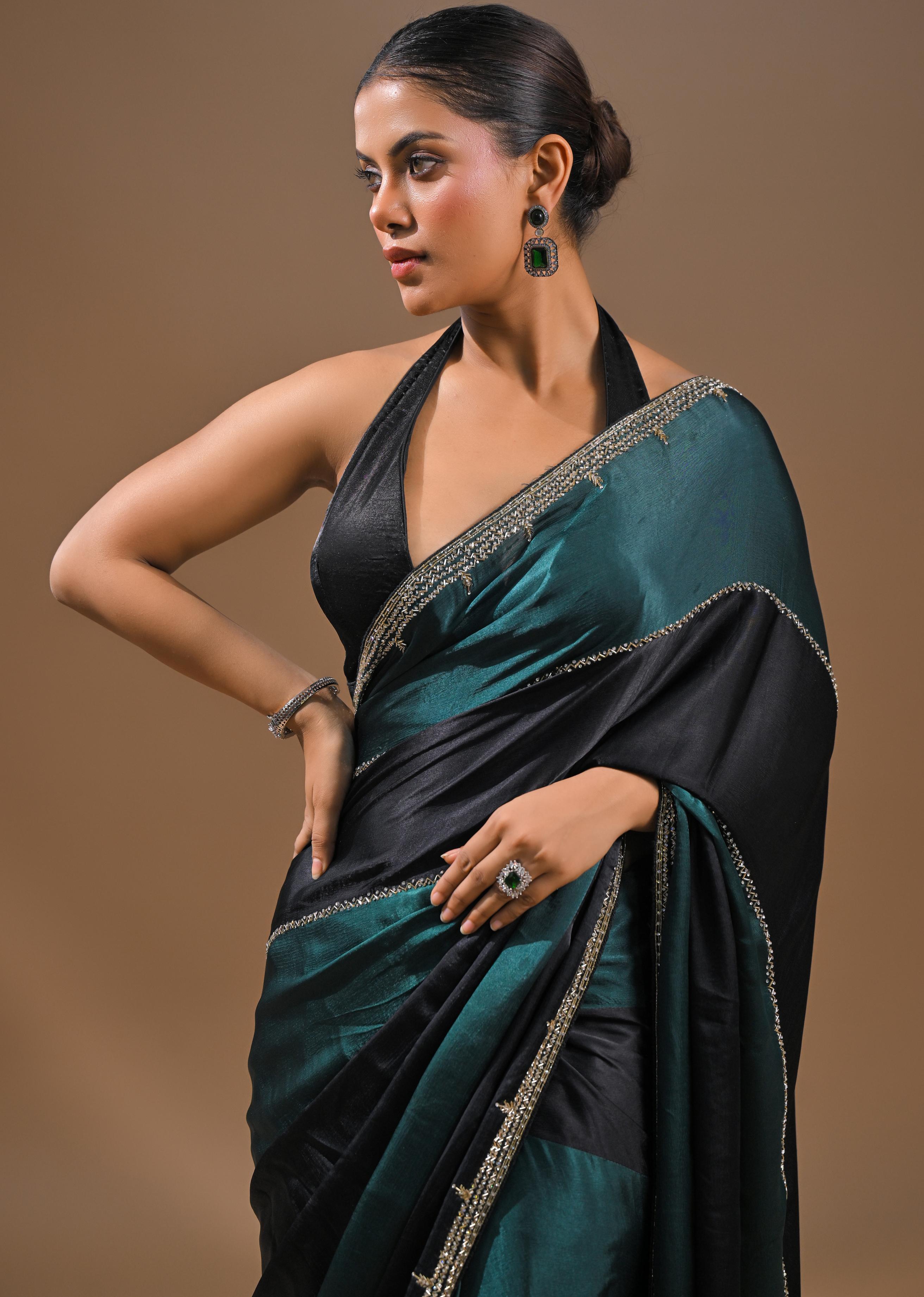 Black Embellished Satin Silk Saree