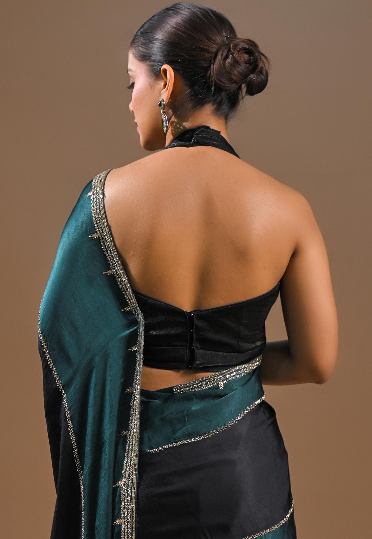 Black Embellished Satin Silk Saree