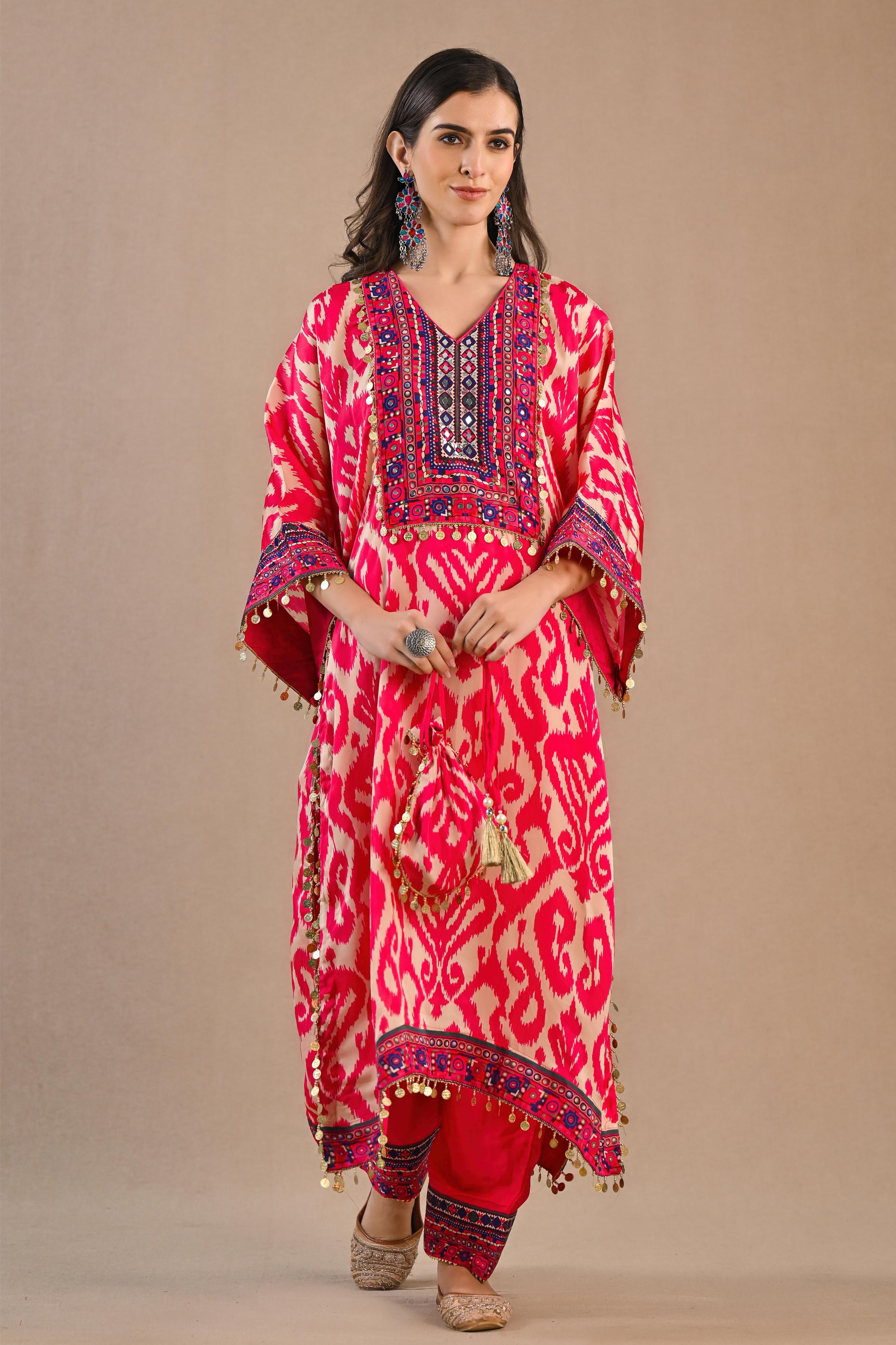 Pink Printed Crepe Silk Kurta Set