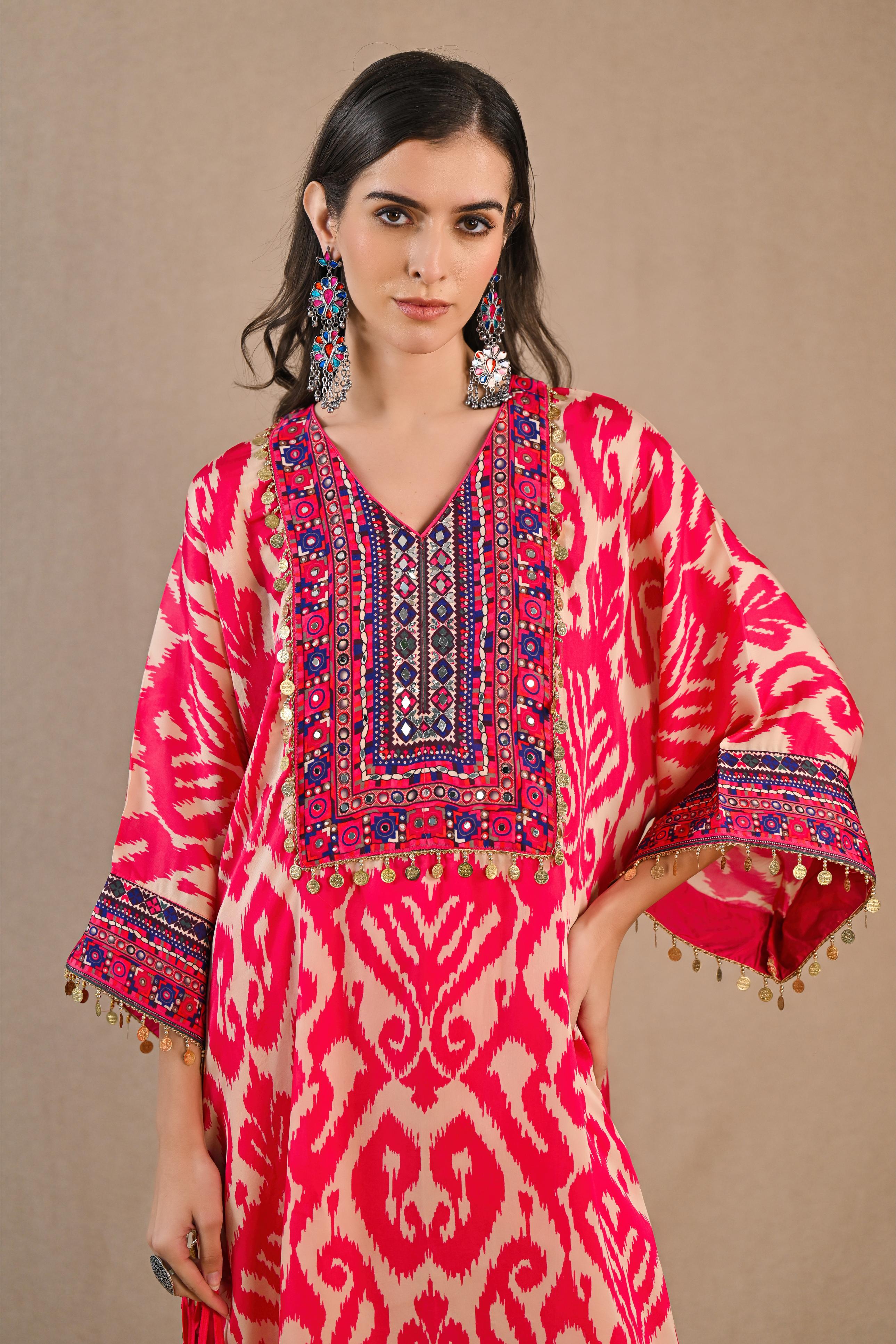 Pink Printed Crepe Silk Kurta Set