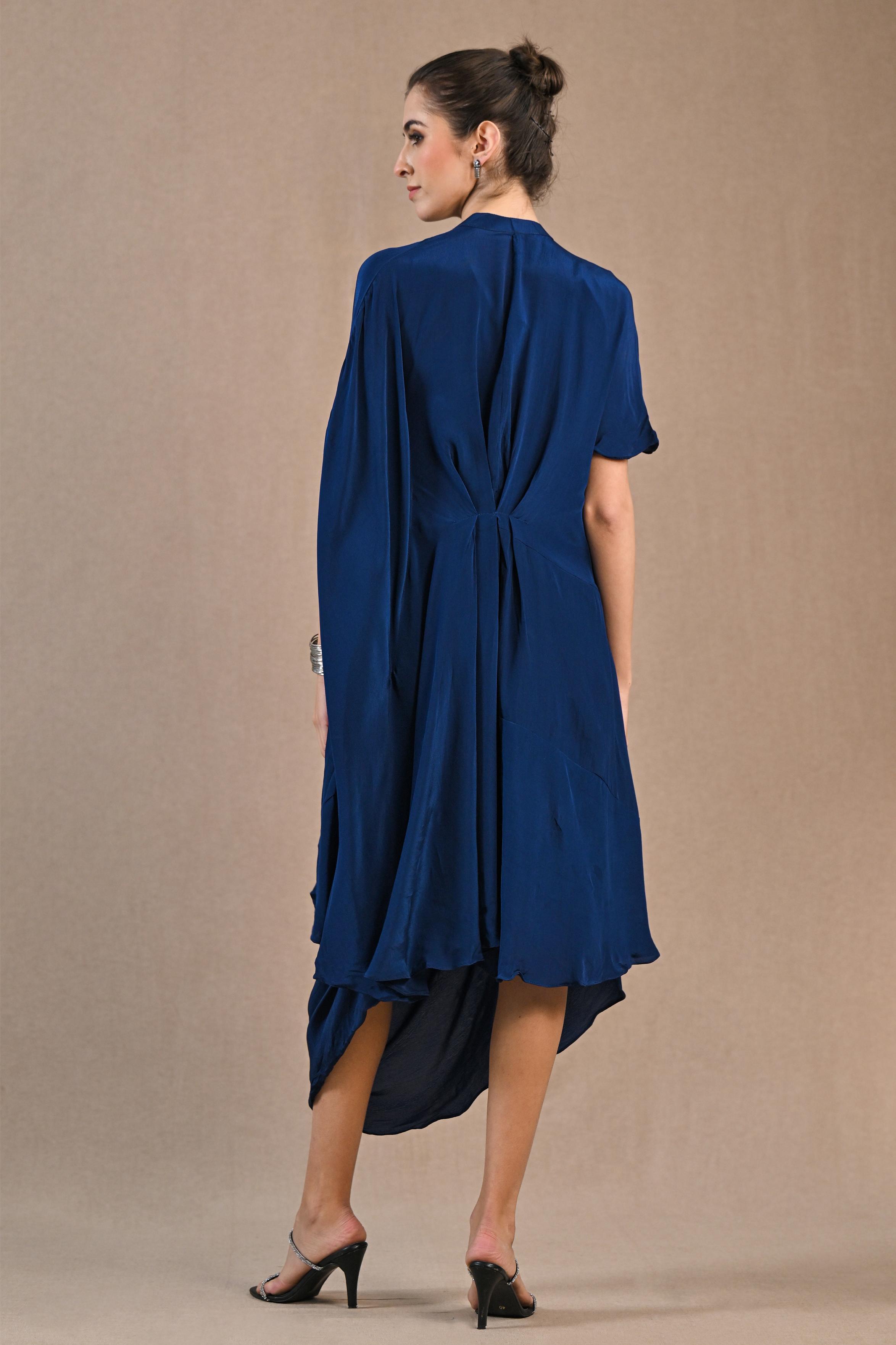 Blue Embroidered Premium Silk Kaftan Dress