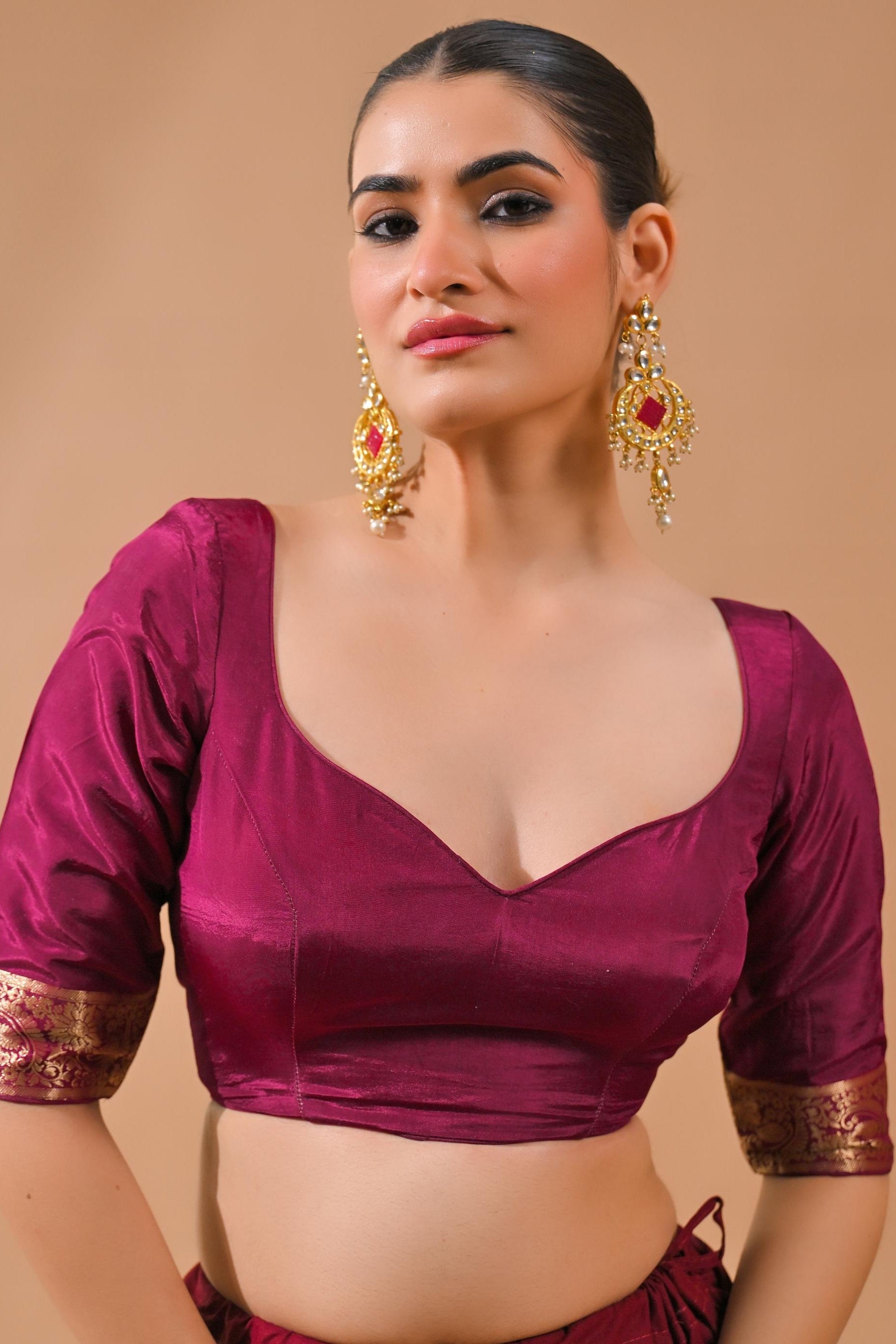 Deep Magenta Embroidered Silk Saree