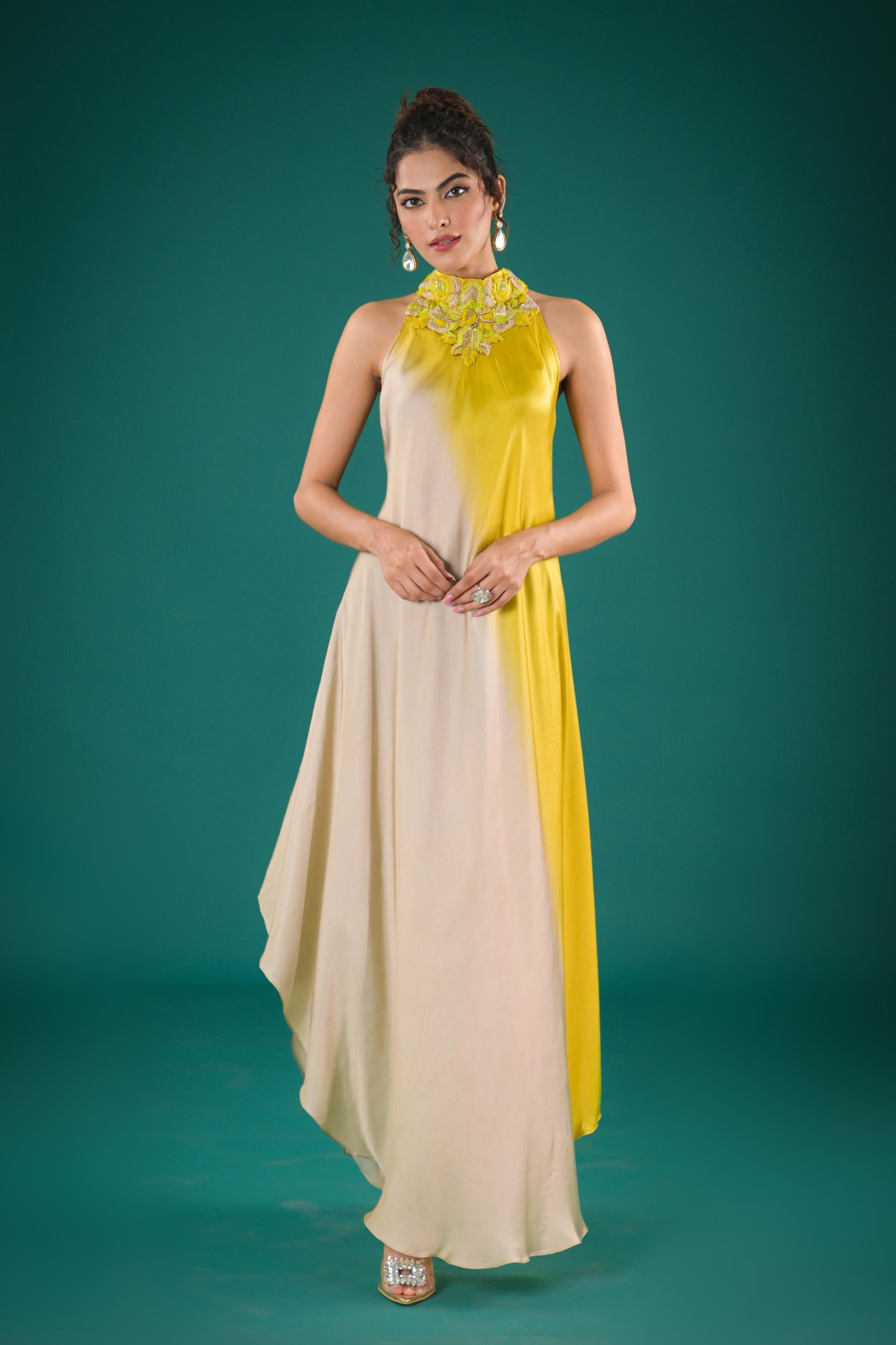 Pastel Green Embroidered Satin Silk Dress