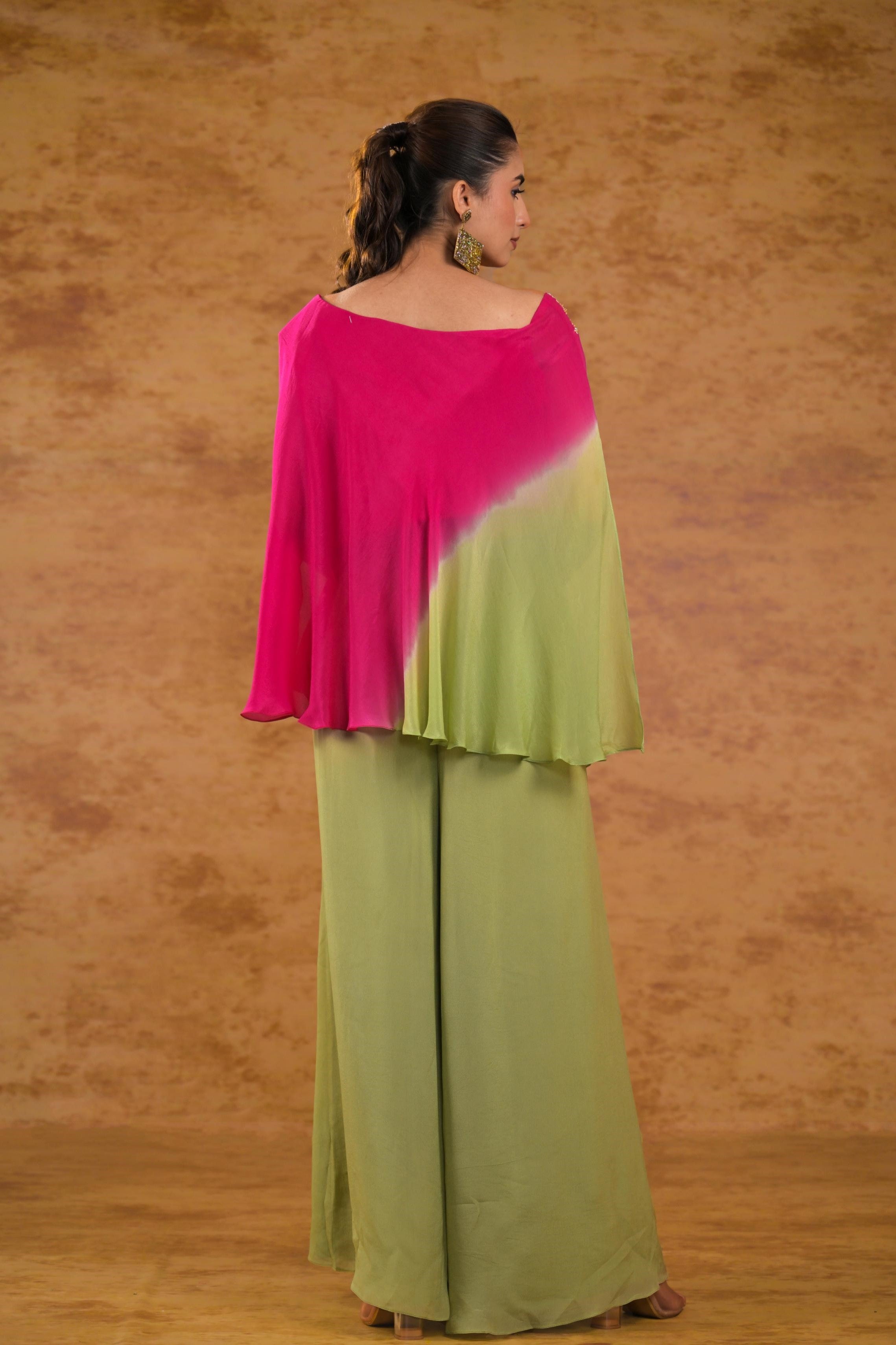 Light Green Ombre-Dyed Georgette Silk Co-Ord Set