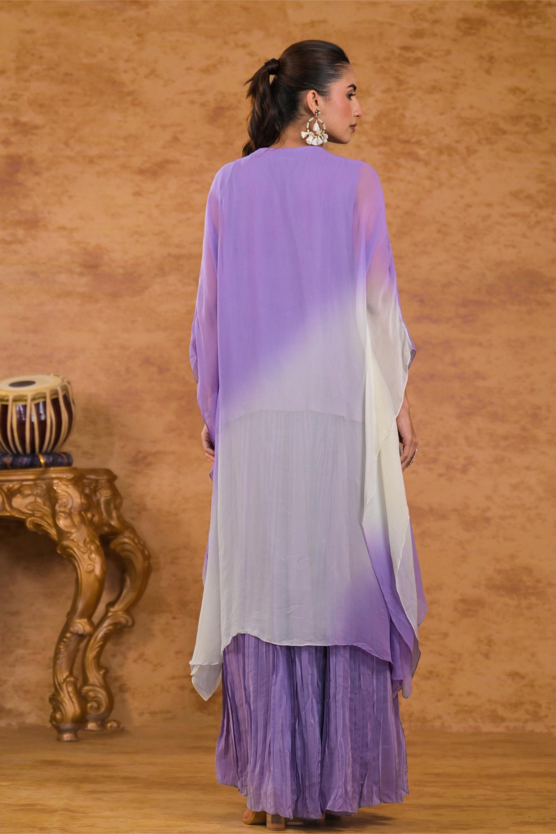 Lilac Ombre-Dyed Georgette Silk Tunic & Palazzo Set