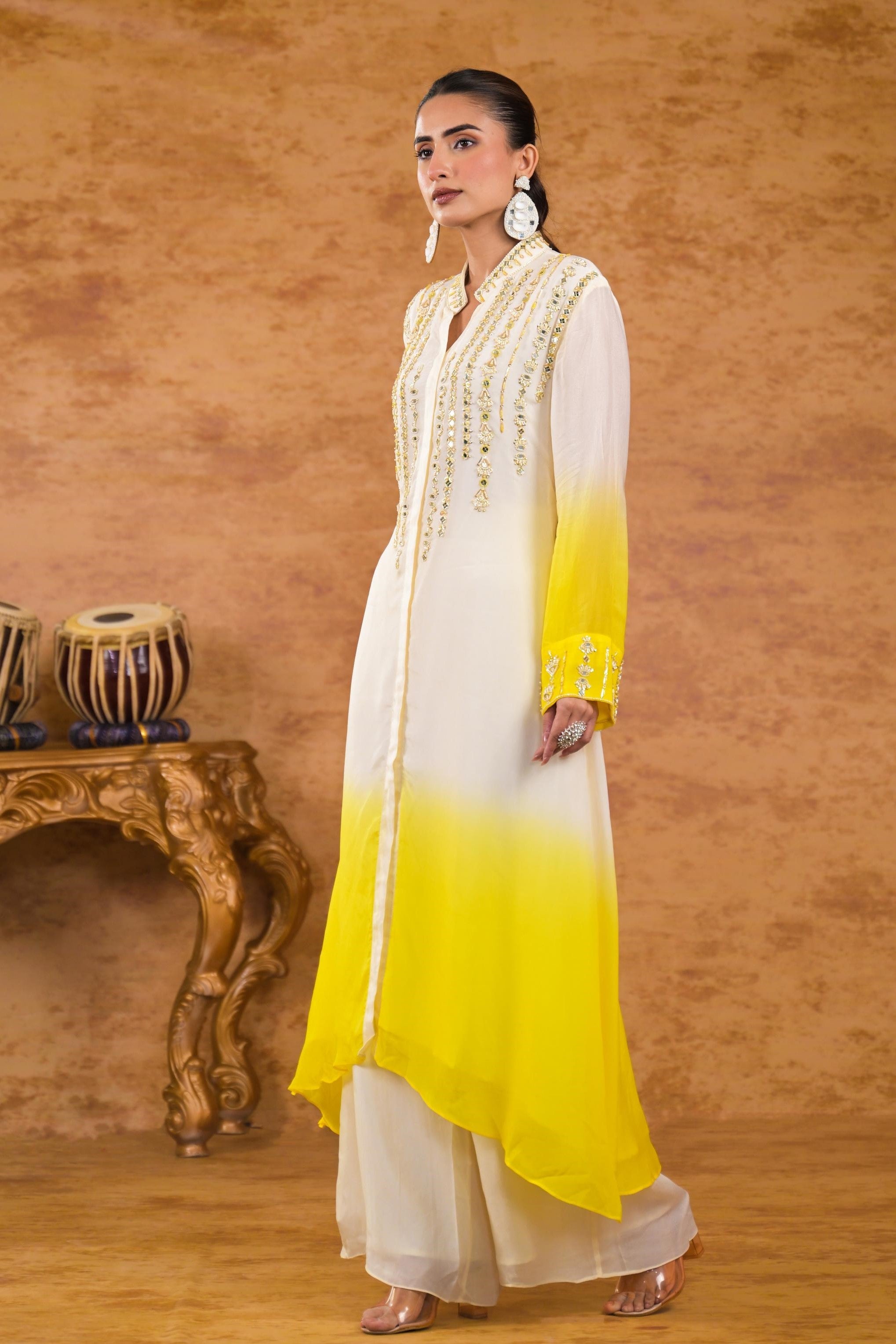 Ivory Ombre-Dyed Premium Georgette Silk Kurta Set