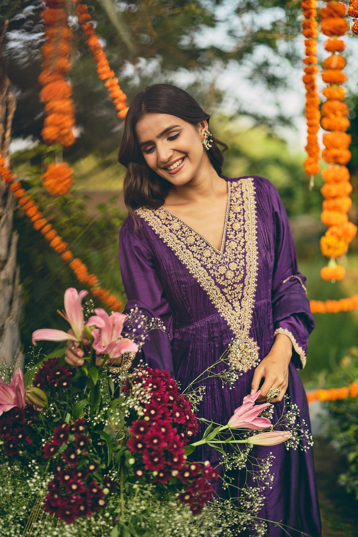 Deep Violet Embellished Raw Silk Sharara Set