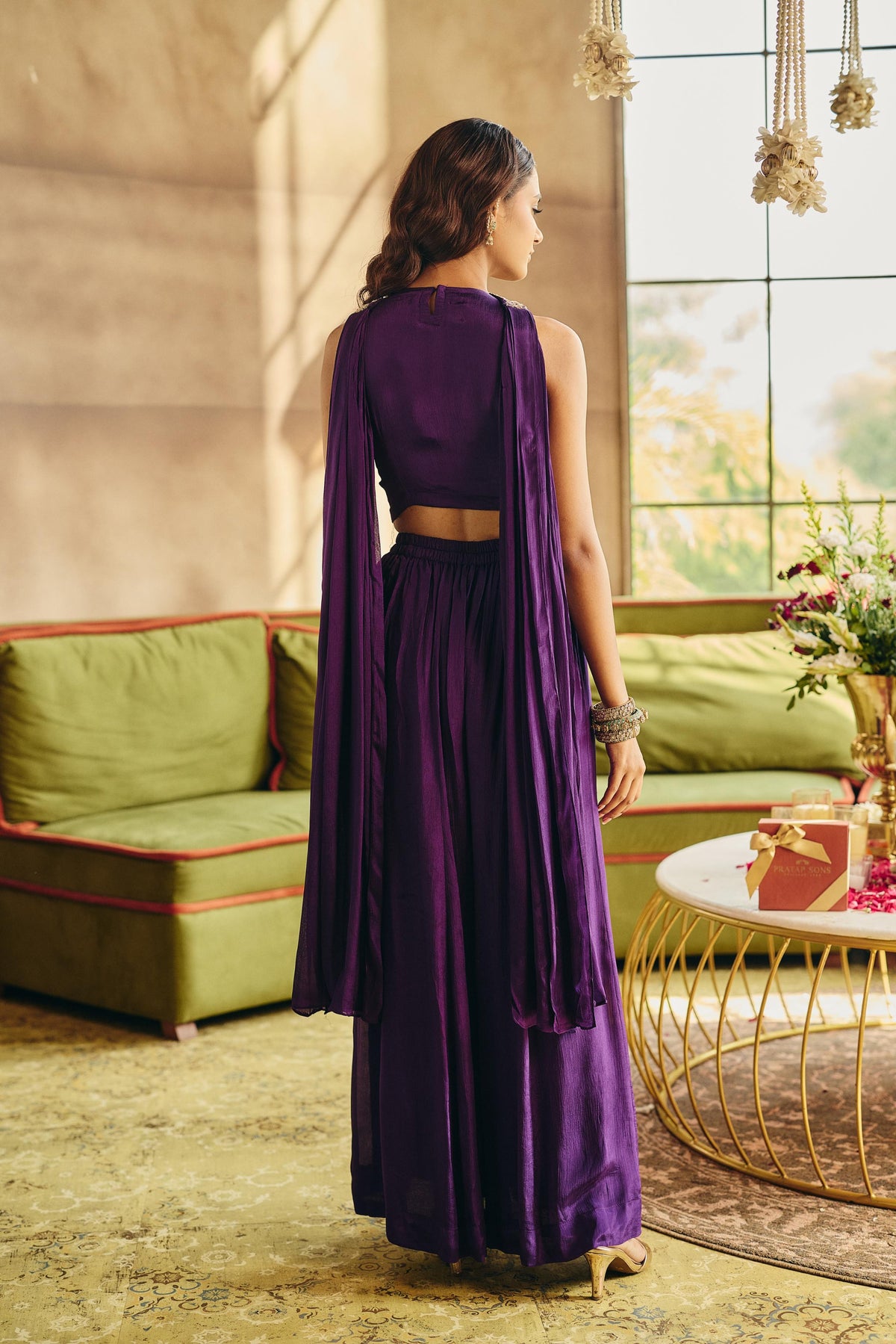 Royal Violet Embellished Crepe Silk Palazzo Set