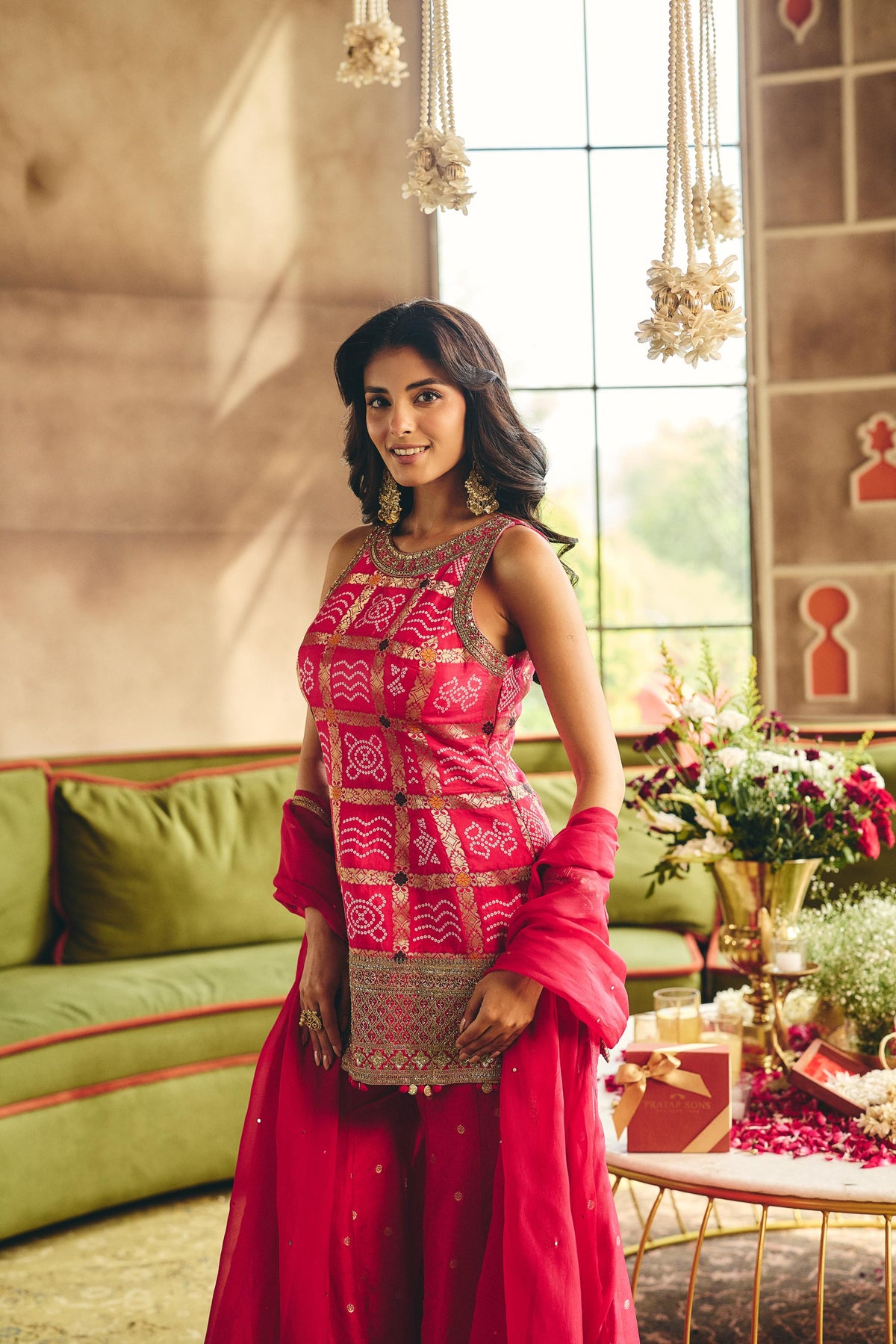 Rani Pink Embellished Banarasi Brocade Silk Palazzo Set