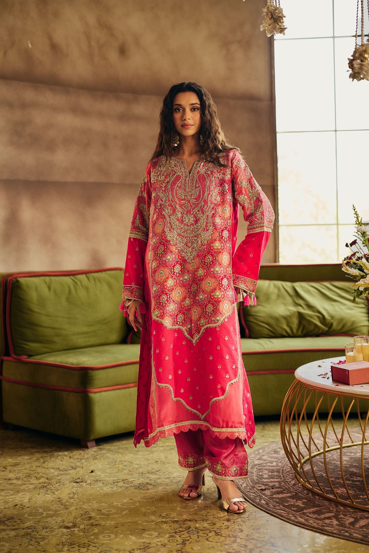 Pink Fuchsia Embellished Brocade Silk Salwar Set