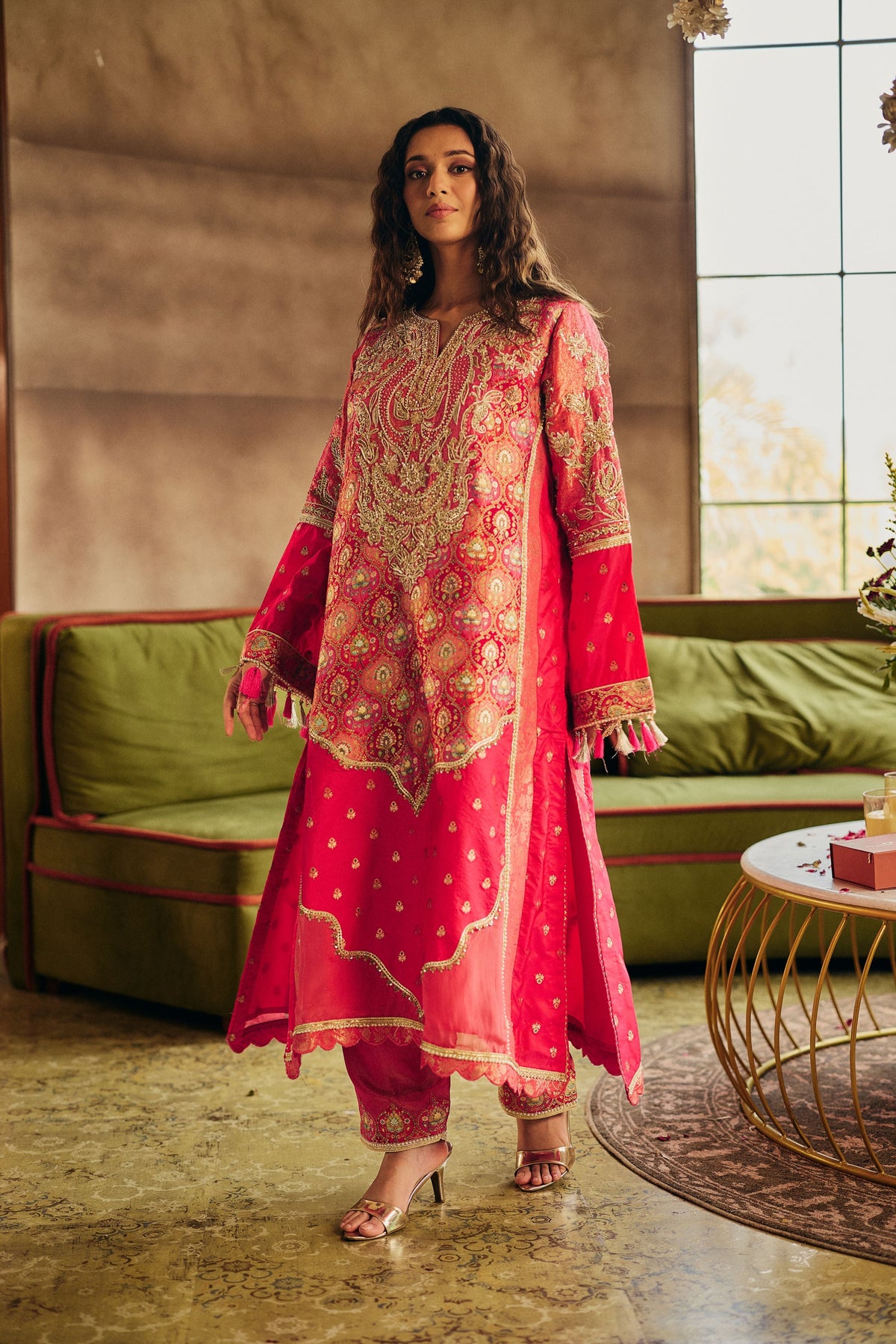 Pink Fuchsia Embellished Brocade Silk Salwar Set