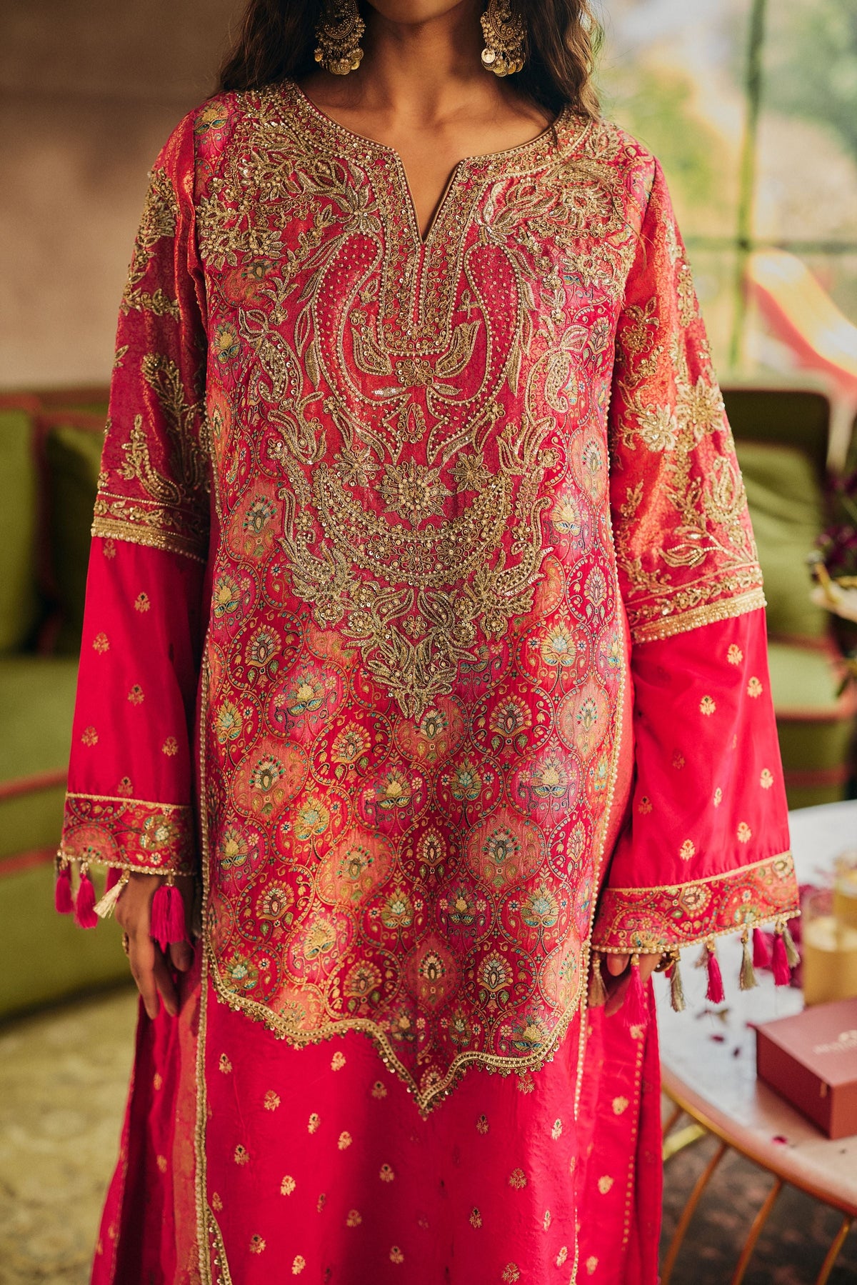 Pink Fuchsia Embellished Brocade Silk Salwar Set