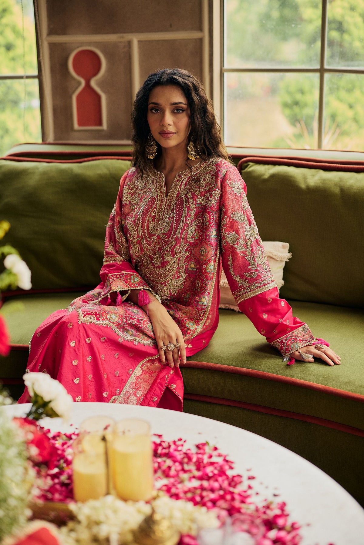 Pink Fuchsia Embellished Brocade Silk Salwar Set