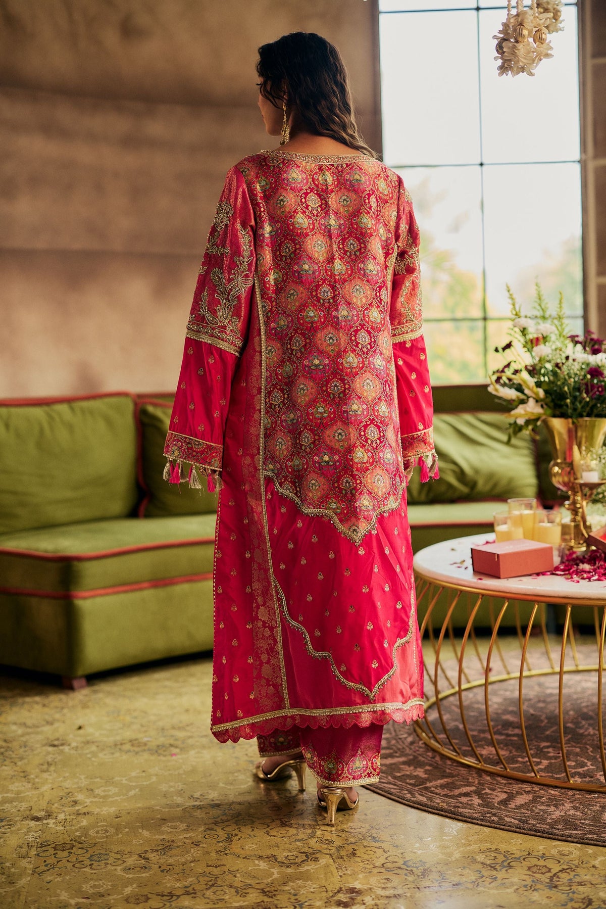 Pink Fuchsia Embellished Brocade Silk Salwar Set
