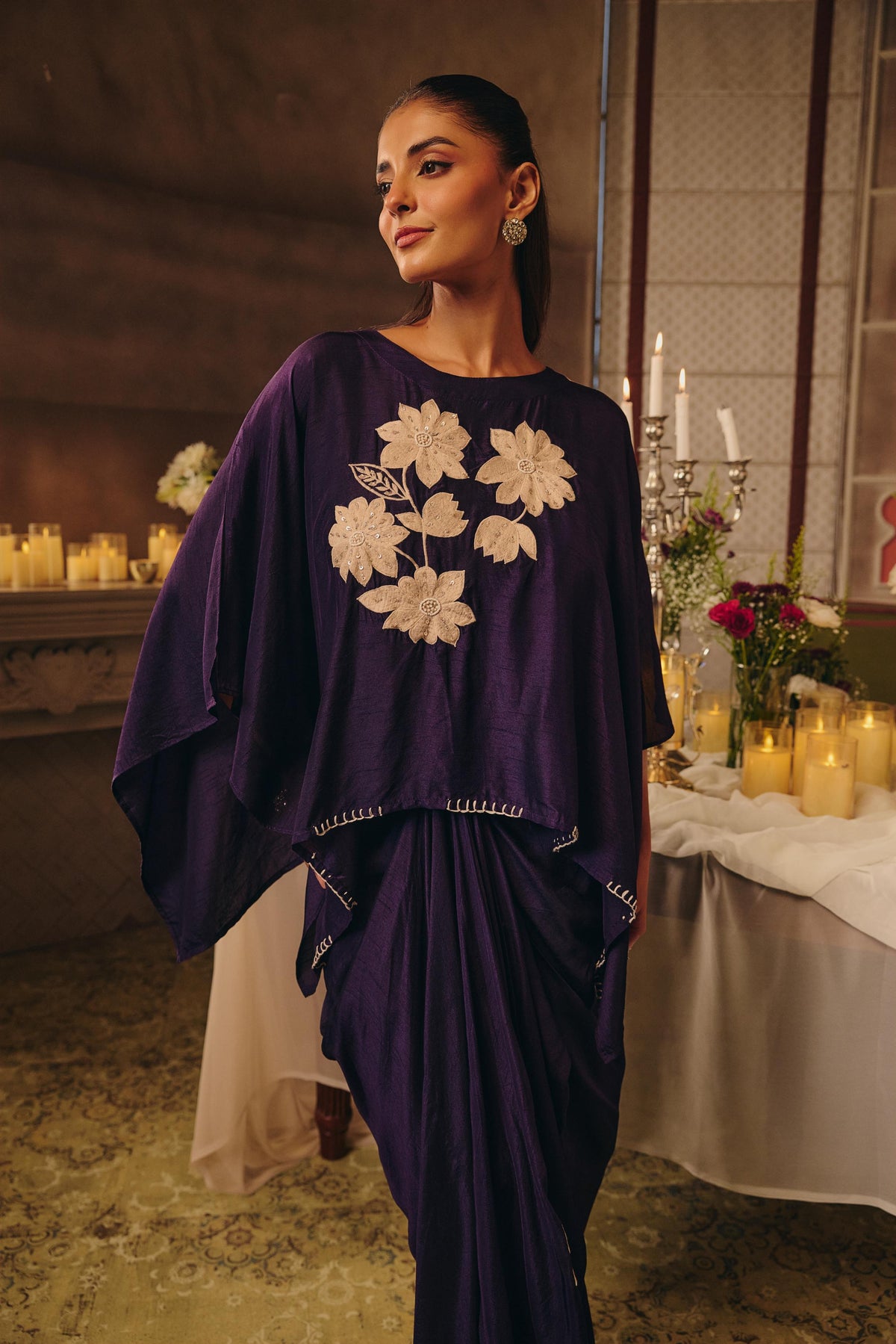 Royal Purple Embellished Raw Silk Dhoti Set