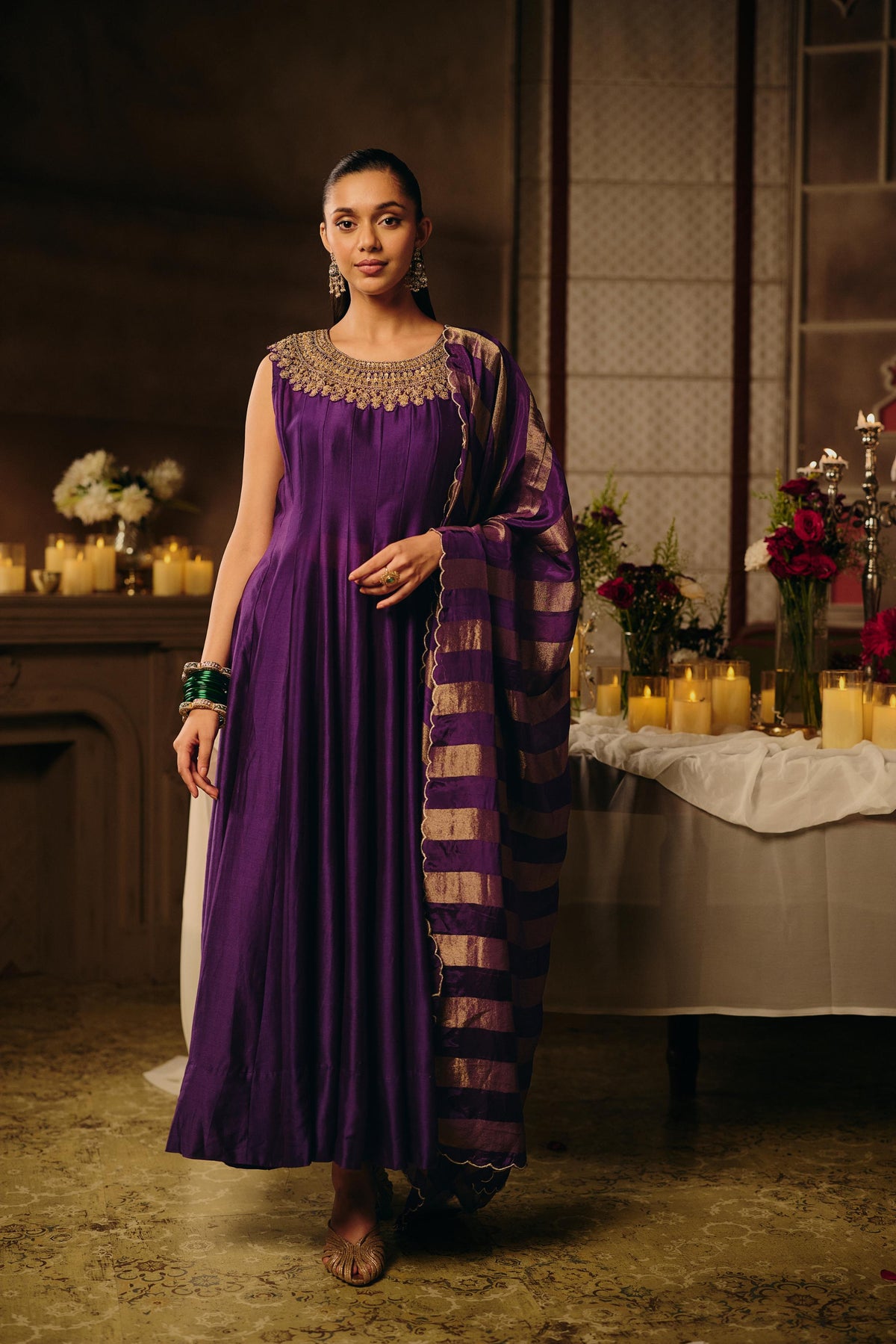 Royal Purple Embellished Raw Silk Anarkali Set