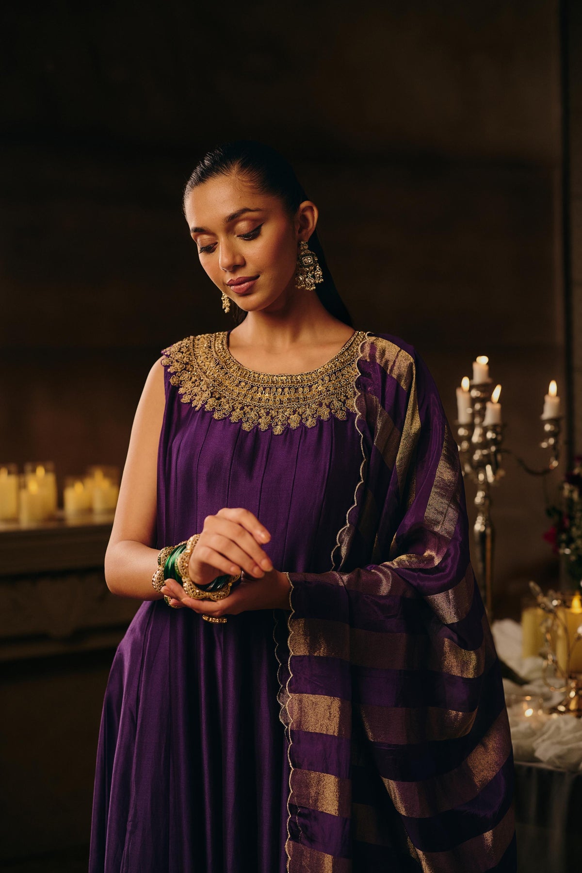 Royal Purple Embellished Raw Silk Anarkali Set