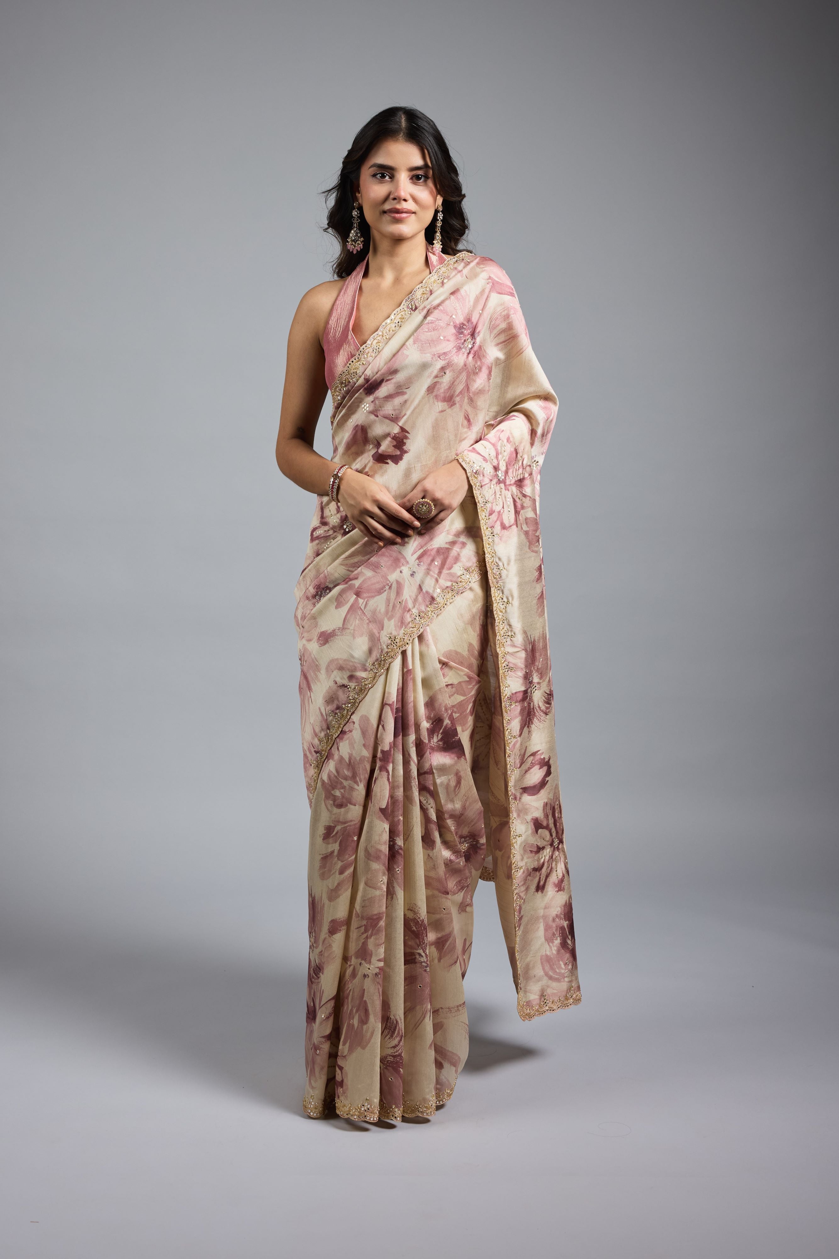 Champagne Rust Floral Printed Saree