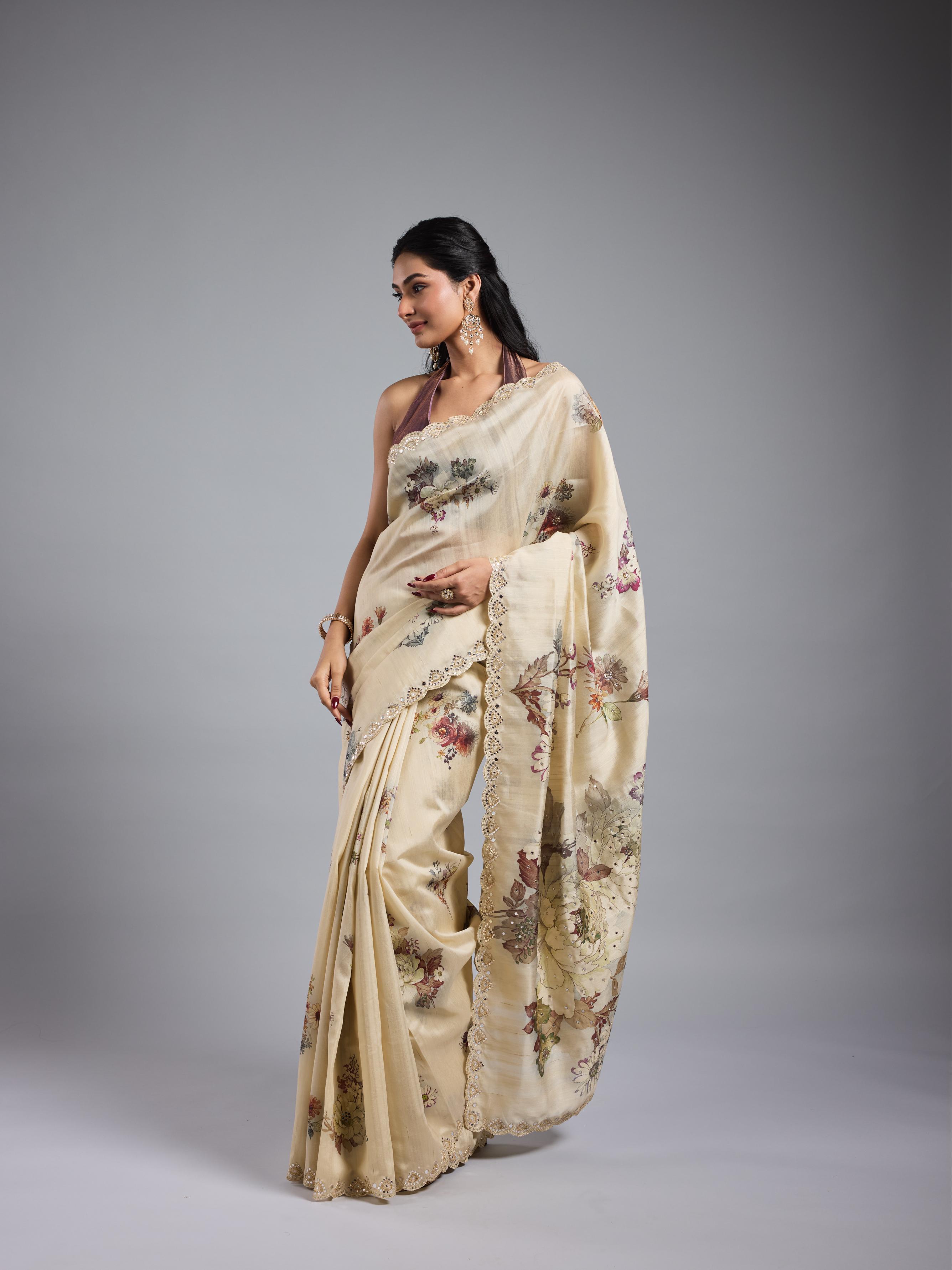 Pastel Cream Bhagalpuri Tussar Silk Saree