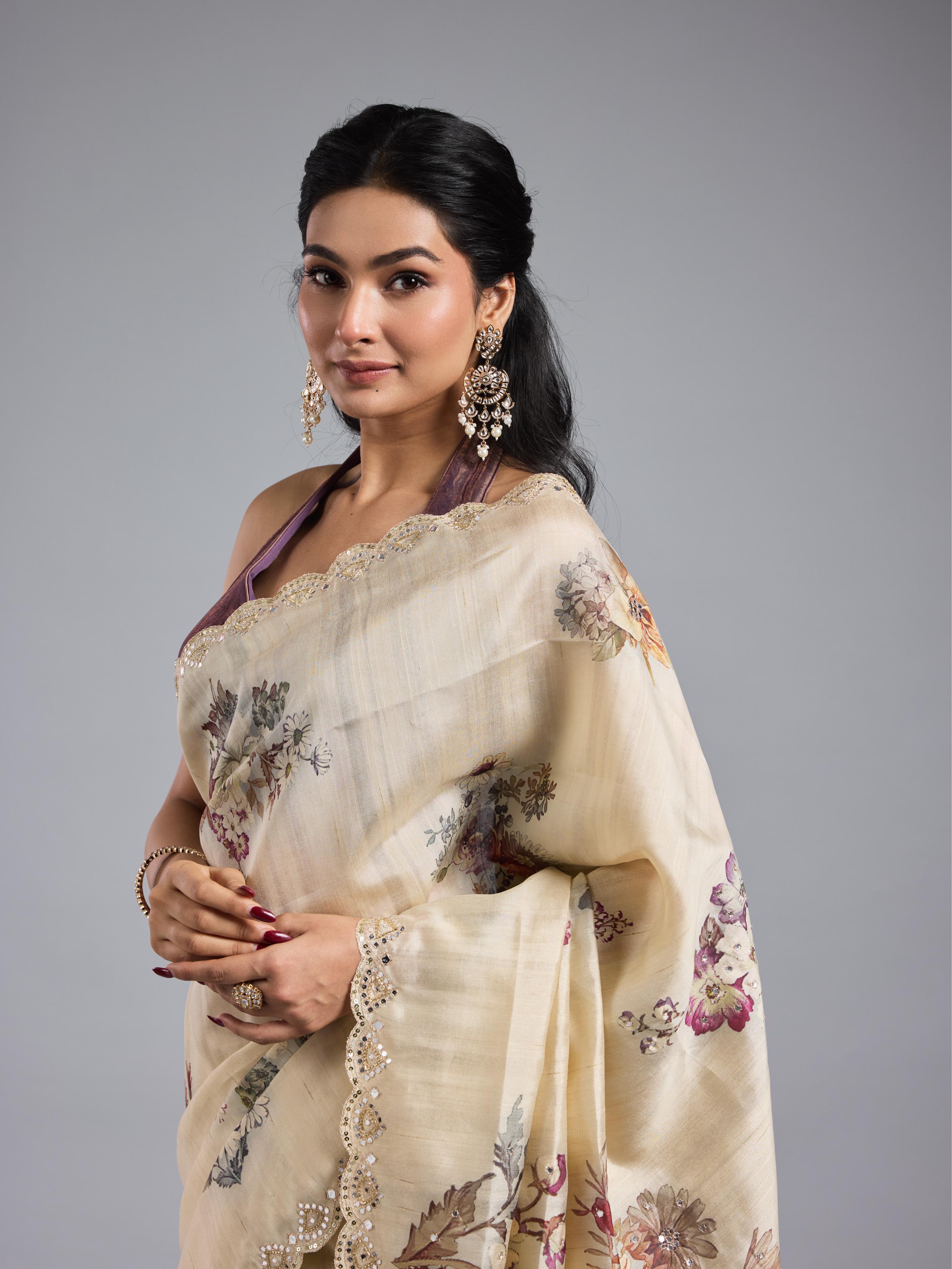 Pastel Cream Bhagalpuri Tussar Silk Saree