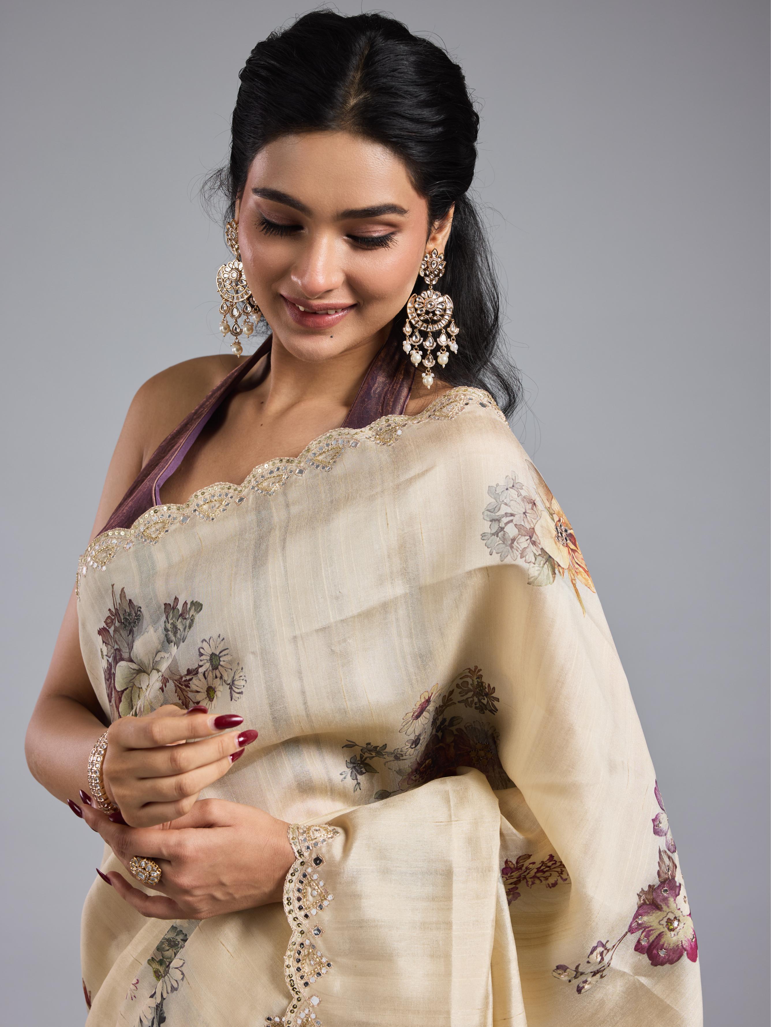 Pastel Cream Bhagalpuri Tussar Silk Saree