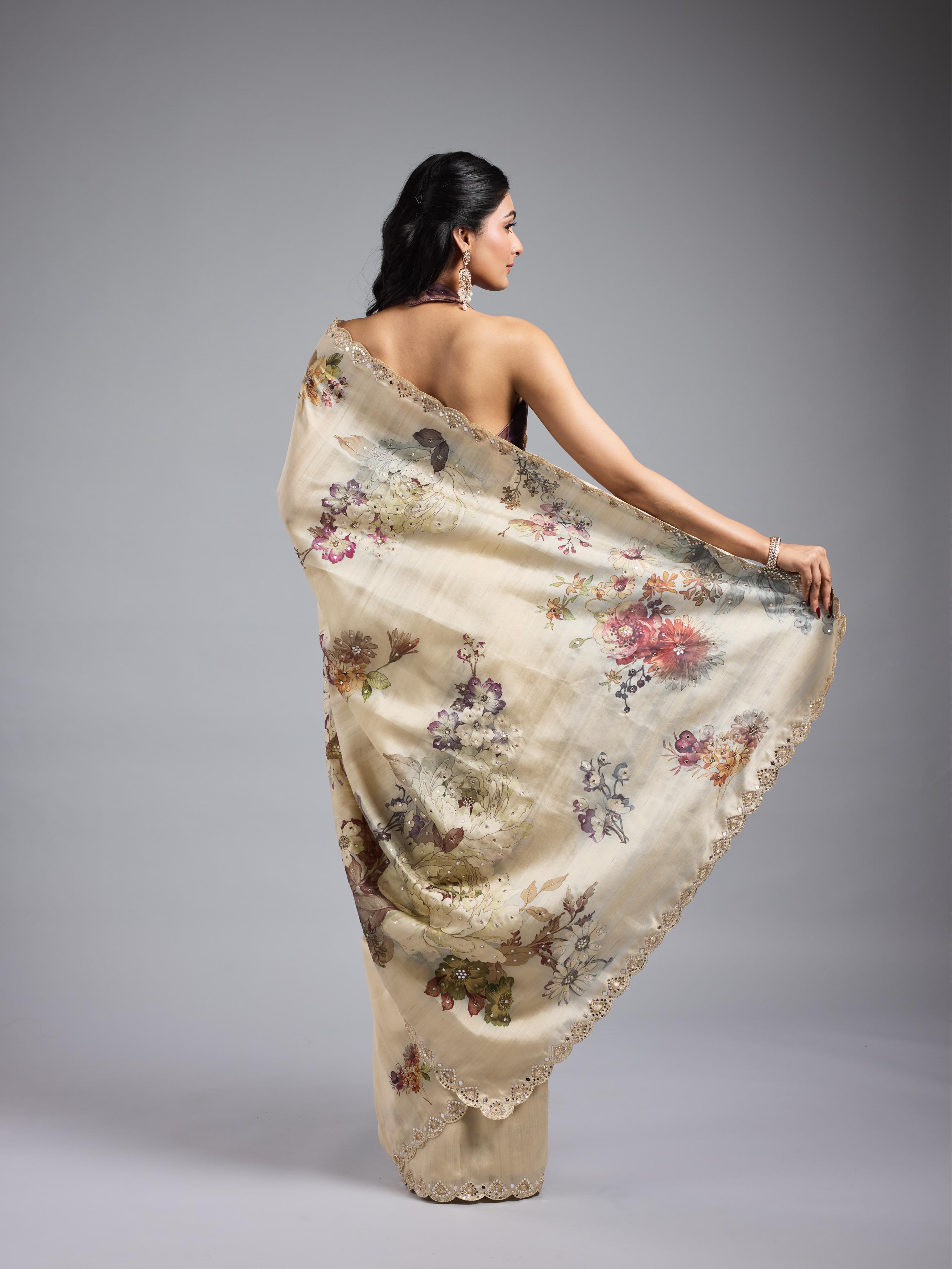 Pastel Cream Bhagalpuri Tussar Silk Saree