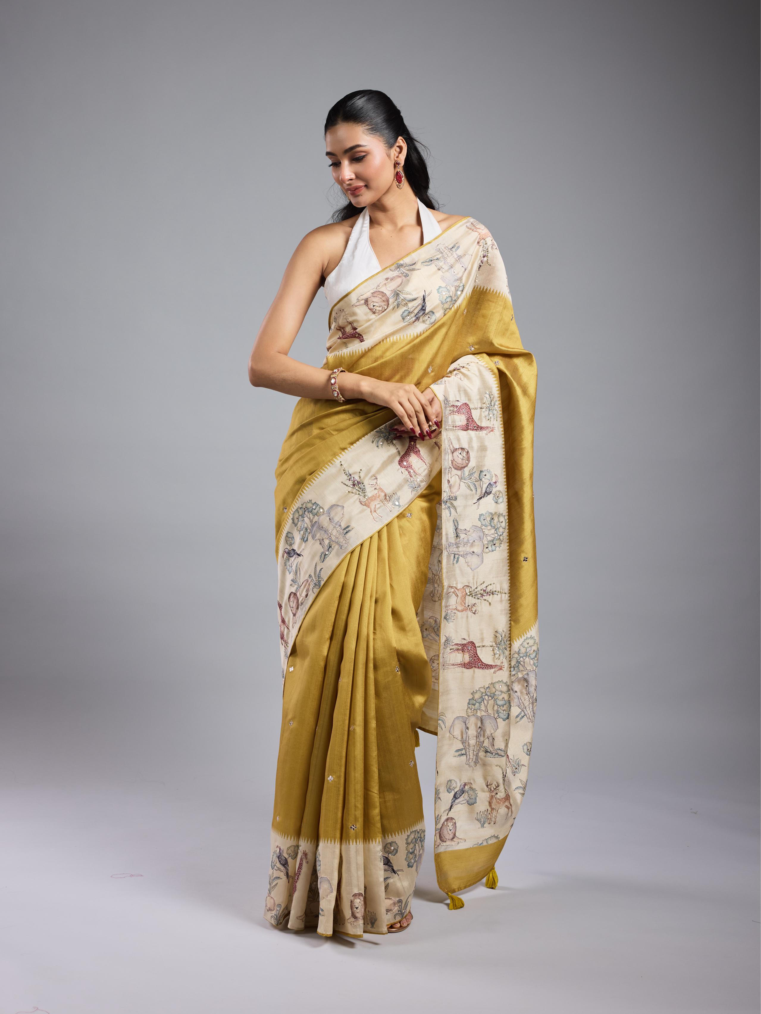 Golden Yellow Bhagalpuri Tussar Silk Saree