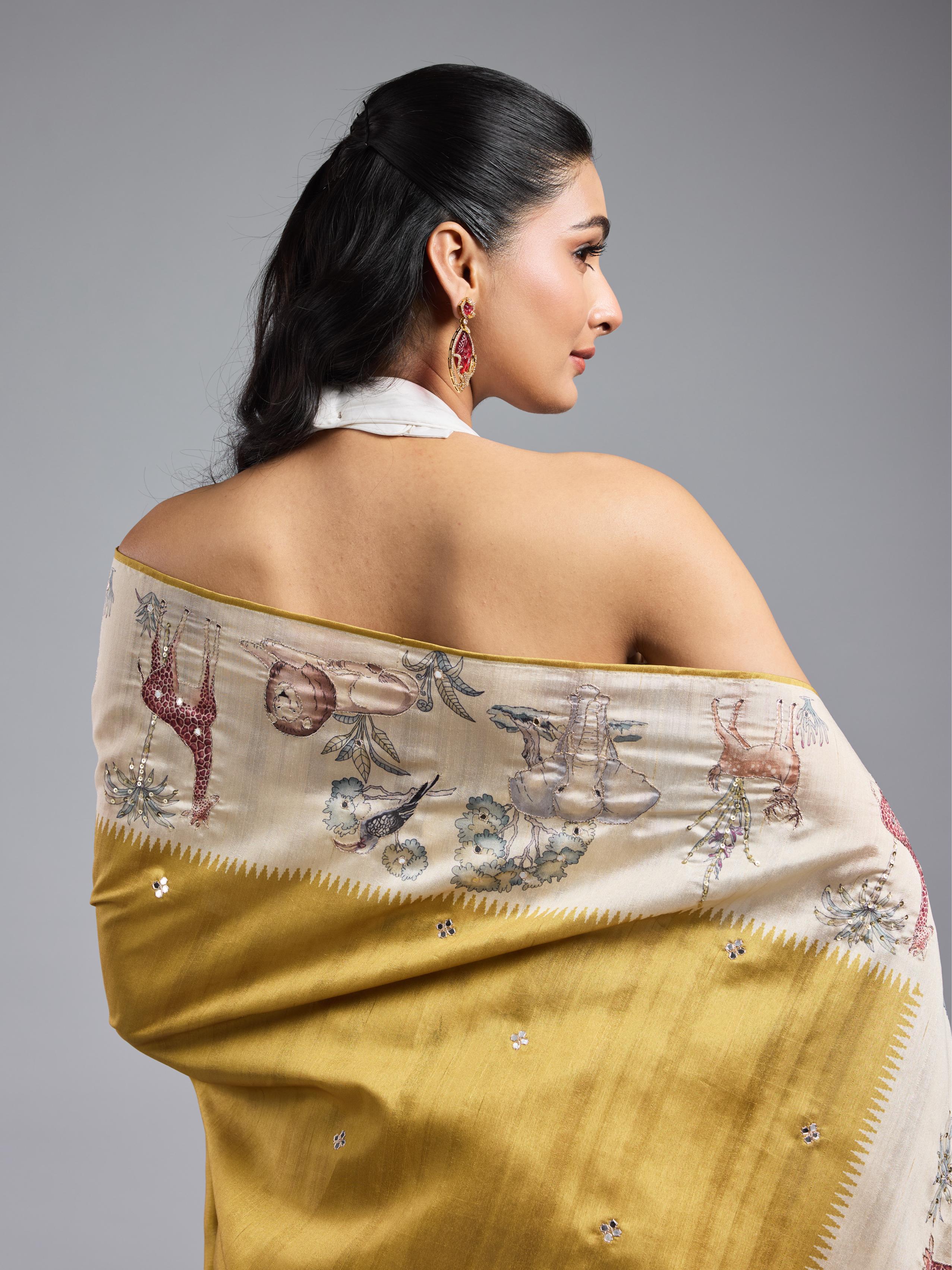 Golden Yellow Bhagalpuri Tussar Silk Saree