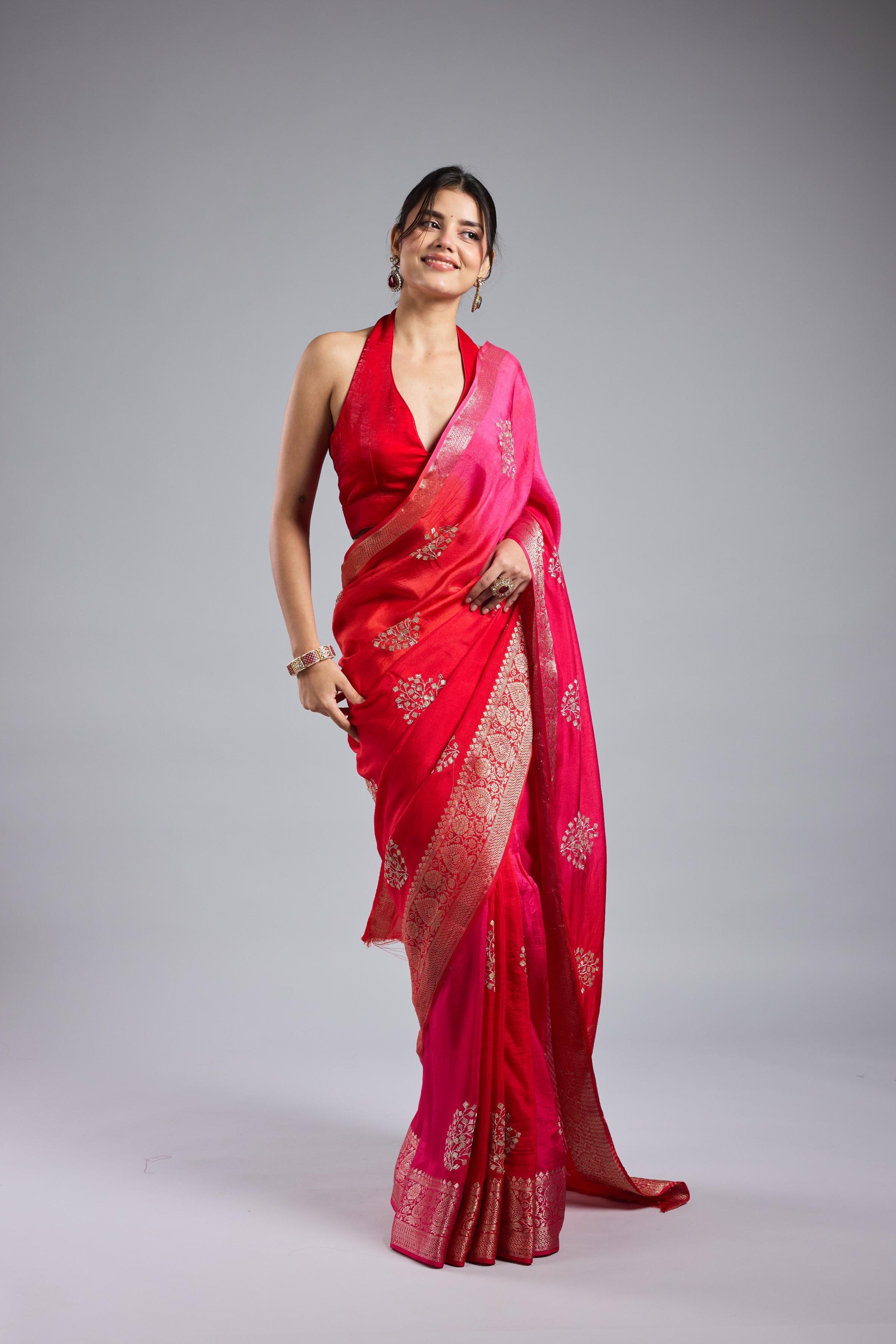 Pink Ombre Dyed Premium Silk Saree