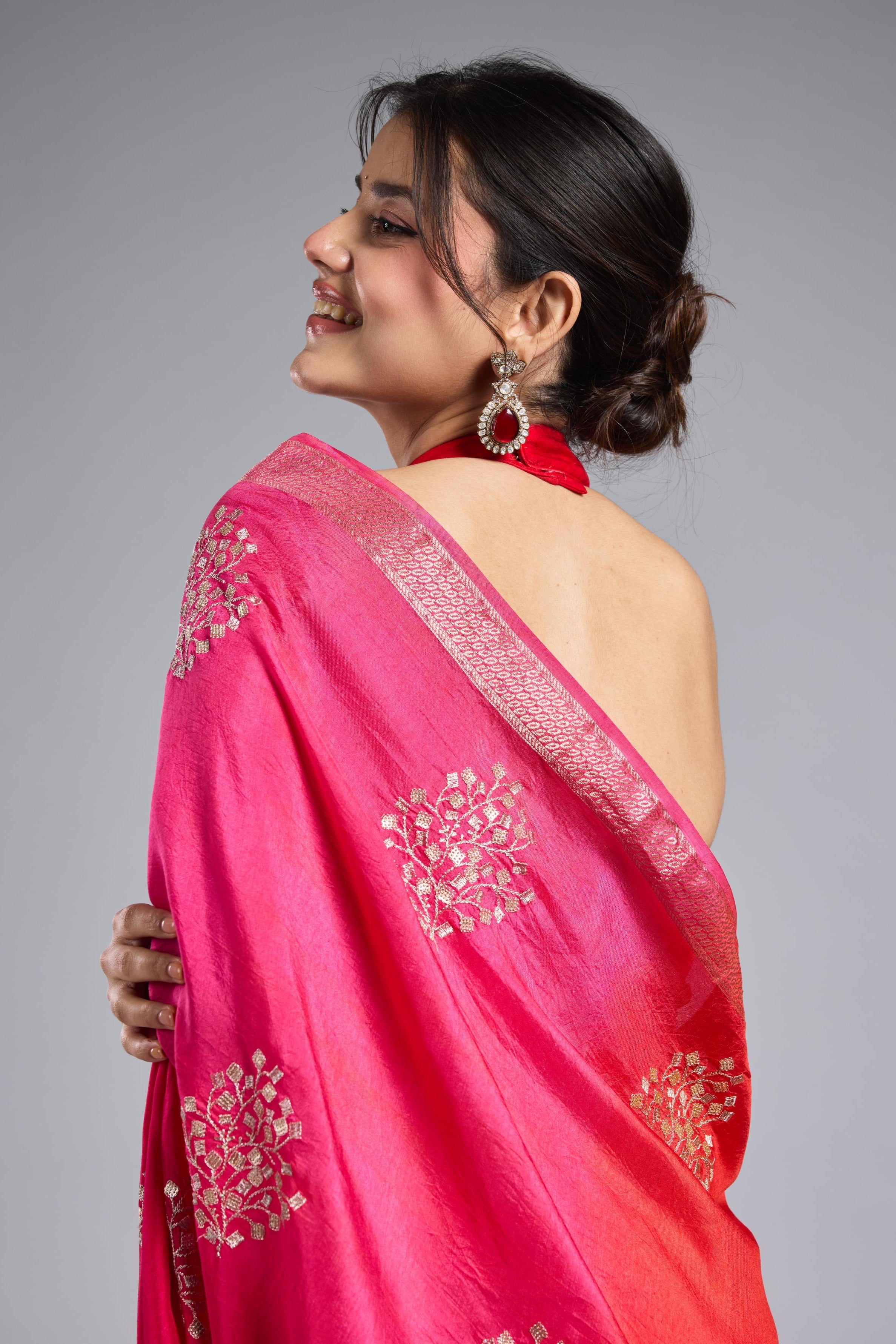 Pink Ombre Dyed Premium Silk Saree